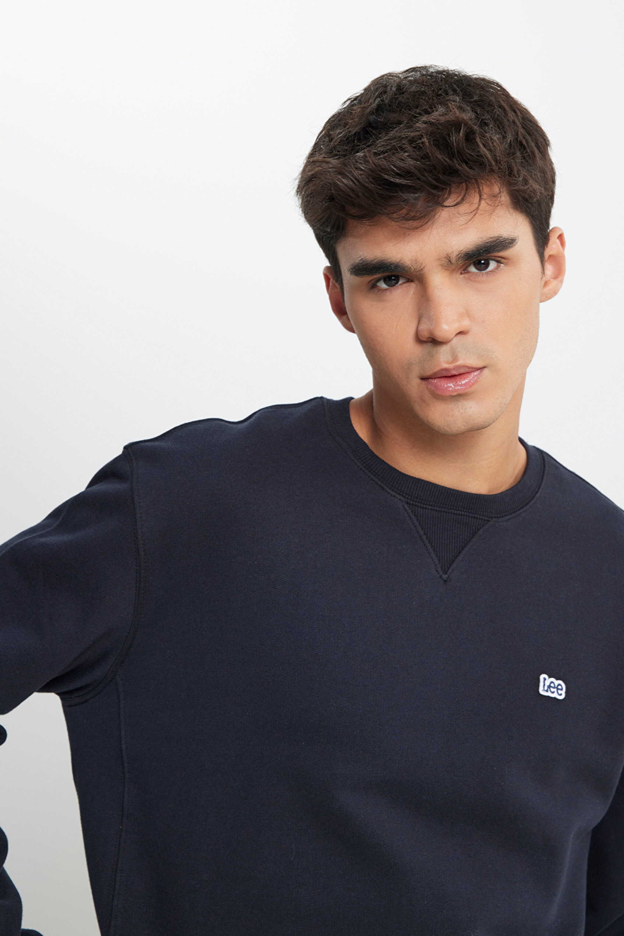Regular Fit %100 Pamuk Bisiklet Yaka Siyah Şardonlu Sweatshirt - Black-L81IRY01 (görsel 6)