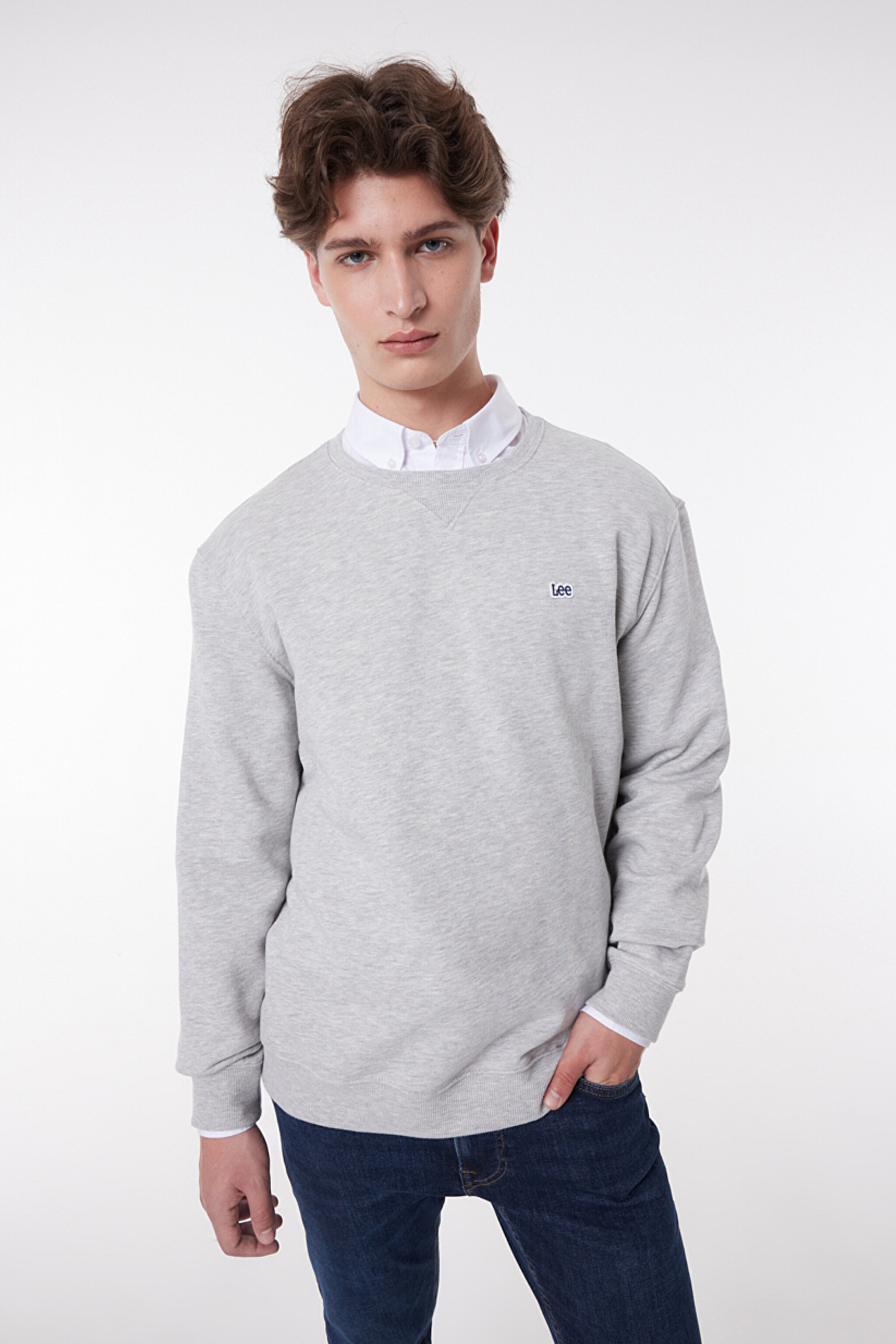 Regular Fit Normal Kesim %100 Pamuk Bisiklet Yaka İçi Polarlı Gri Melanj Sweatshirt