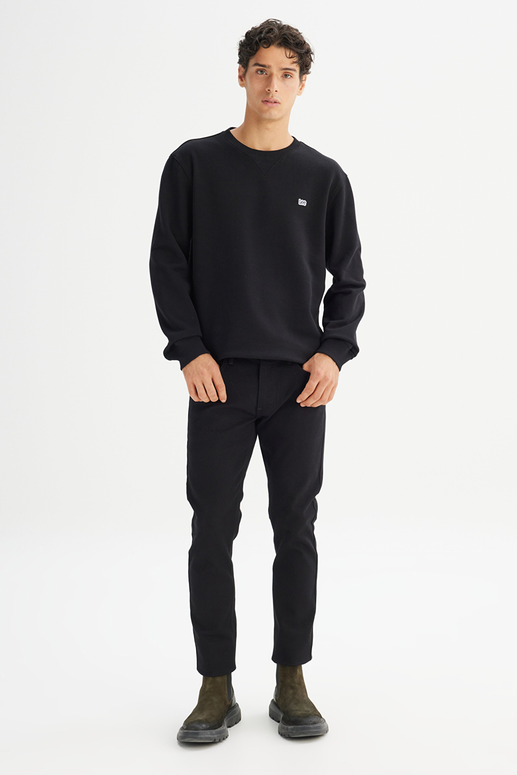 Regular Fit Normal Kesim Bisiklet Yaka %100 Pamuk İçi Polarlı Sweatshirt - Black-L81IRY100 (görsel 2)