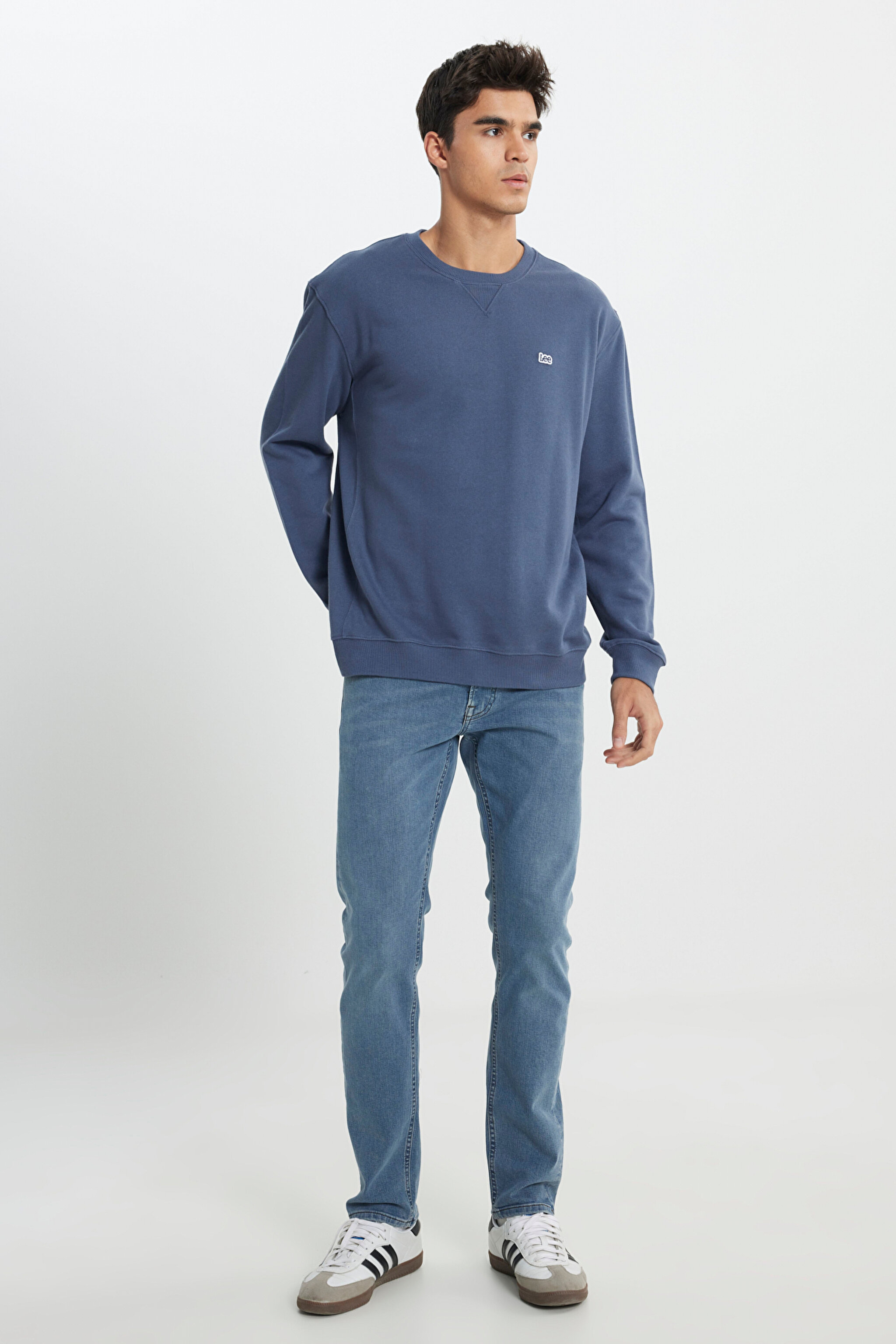 Regular Fit Normal Kesim %100 Pamuk Bisiklet Yaka İçi Polarlı İndigo Sweatshirt - Indigo-L81IRY315 (görsel 4)