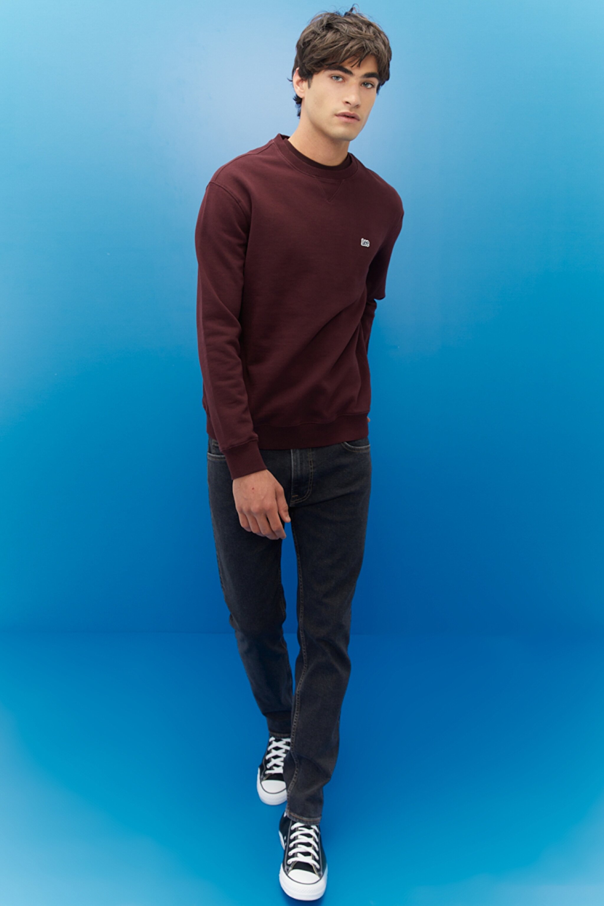 Regular Fit Normal Kesim %100 Pamuk Bisiklet Yaka Şardonlu Sweatshirt - Velvet Beet-L81IRY74 (görsel 4)