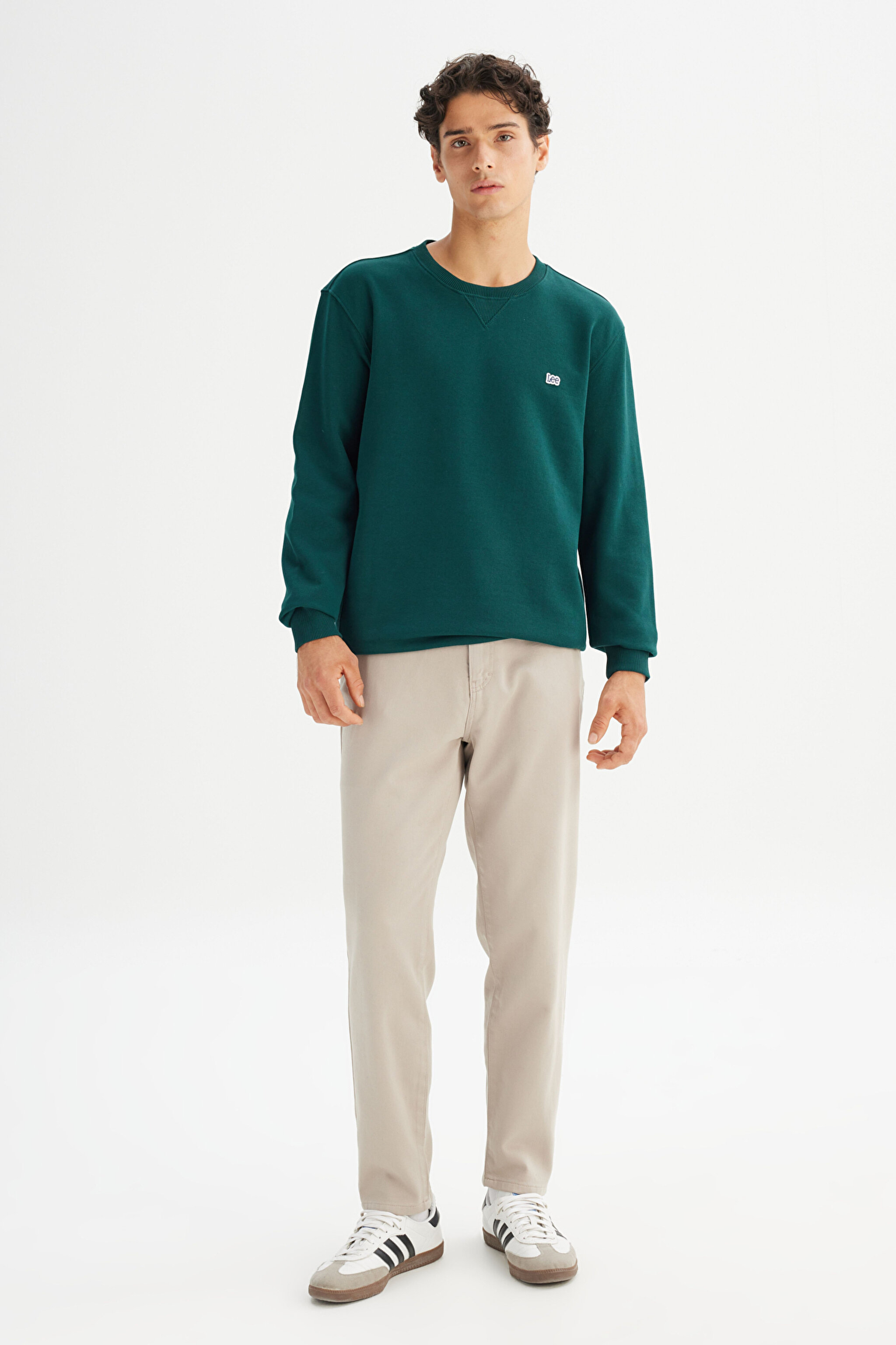 %100 Pamuk Regular Fit Normal Kesim Bisiklet Yaka Koyu Yeşil Sweatshirt - JadeForest-L81IRY898 (görsel 2)