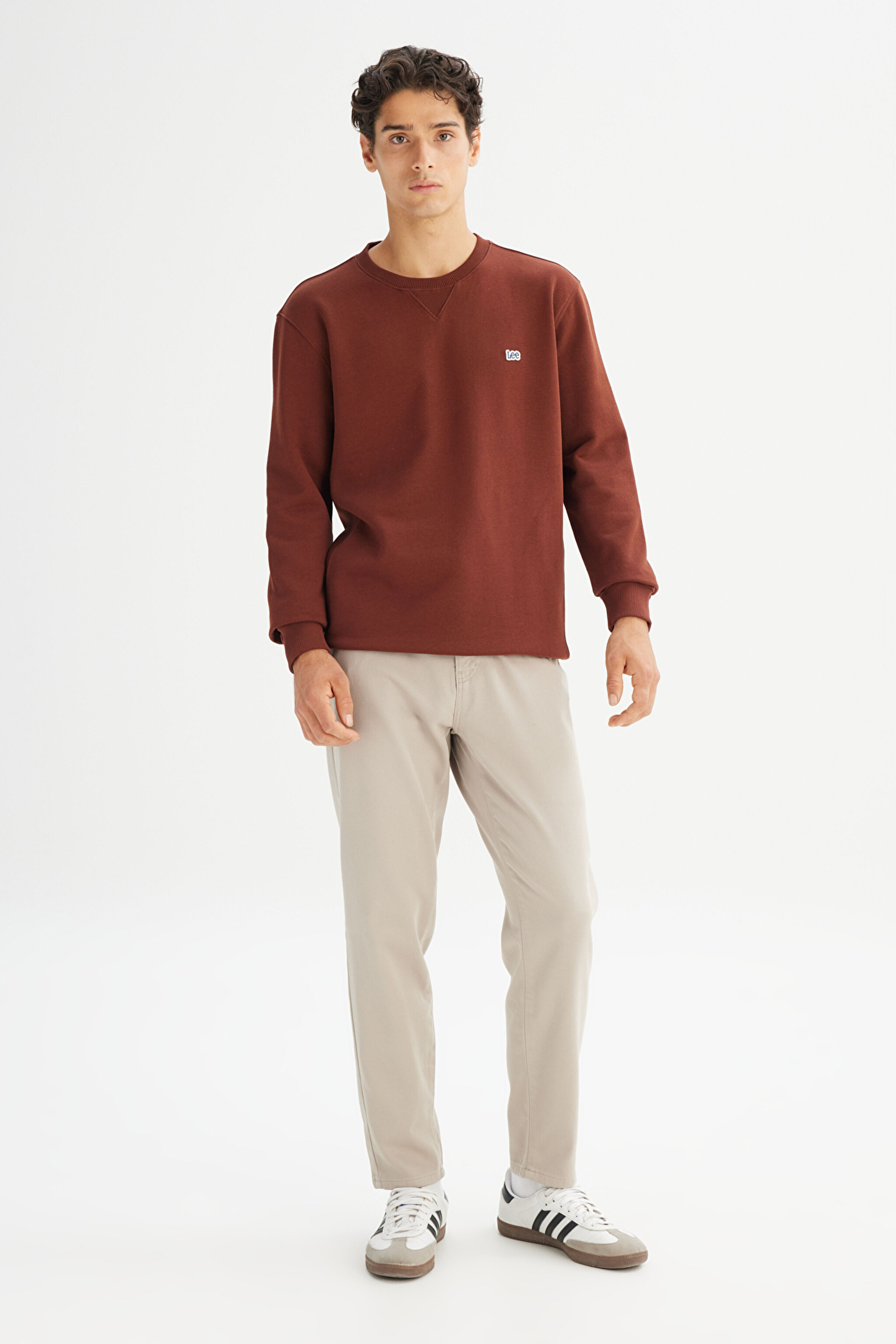 %100 Pamuk Regular Fit Normal Kesim Bisiklet Yaka Kiremit Rengi Sweatshirt - LuxBrown-L81IRY906 (görsel 2)
