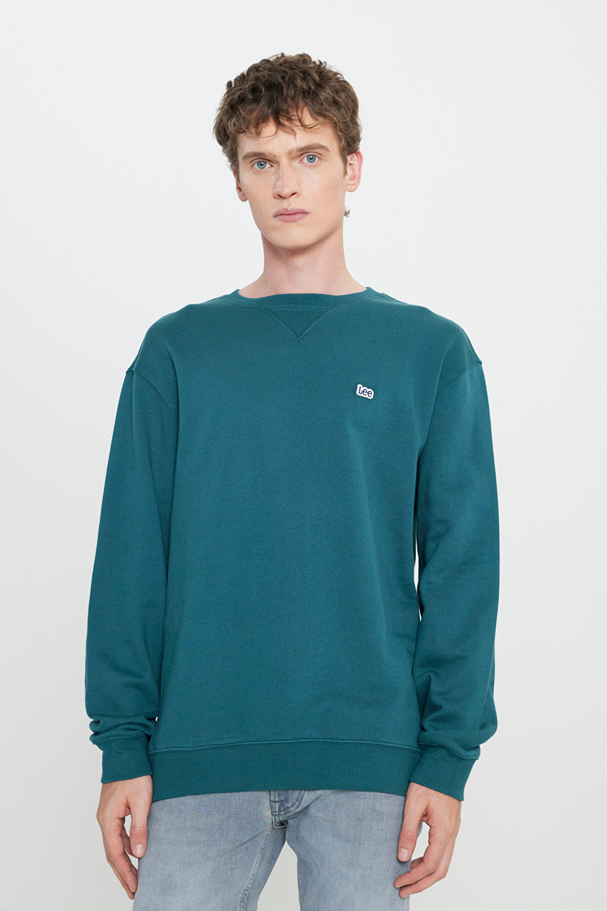 Regular Fit Normal Kesim %100 Pamuk Bisiklet Yaka Şardonlu Sweatshirt - Esmeralda-L81IRY96 (görsel 2)