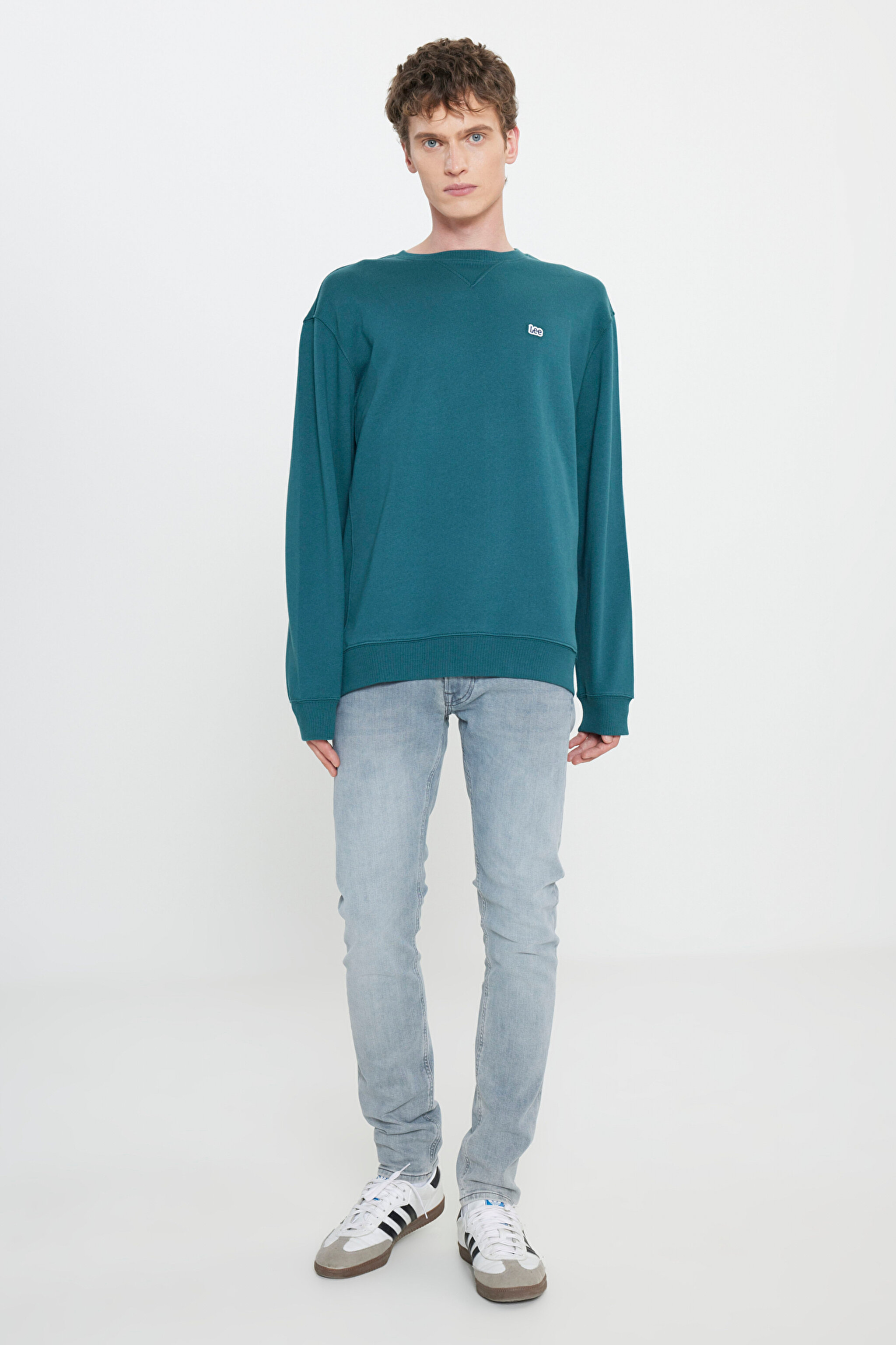 Regular Fit Normal Kesim %100 Pamuk Bisiklet Yaka Şardonlu Sweatshirt - Esmeralda-L81IRY96 (görsel 3)