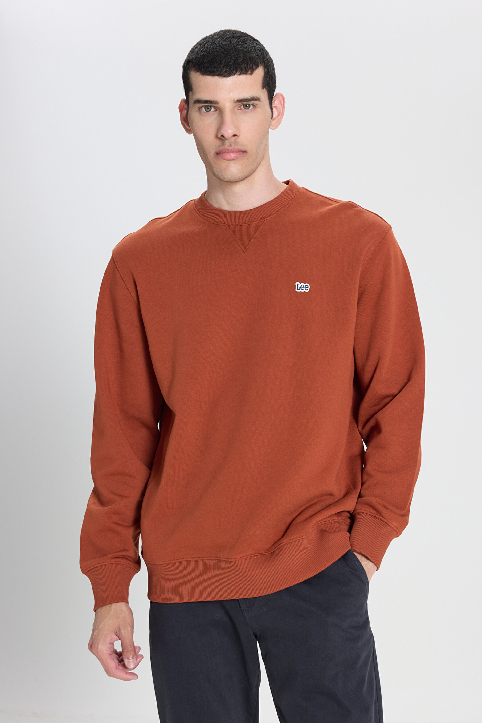Regular Fit Normal Kesim Bisiklet Yaka %100 Pamuk Tarçın Sweatshirt