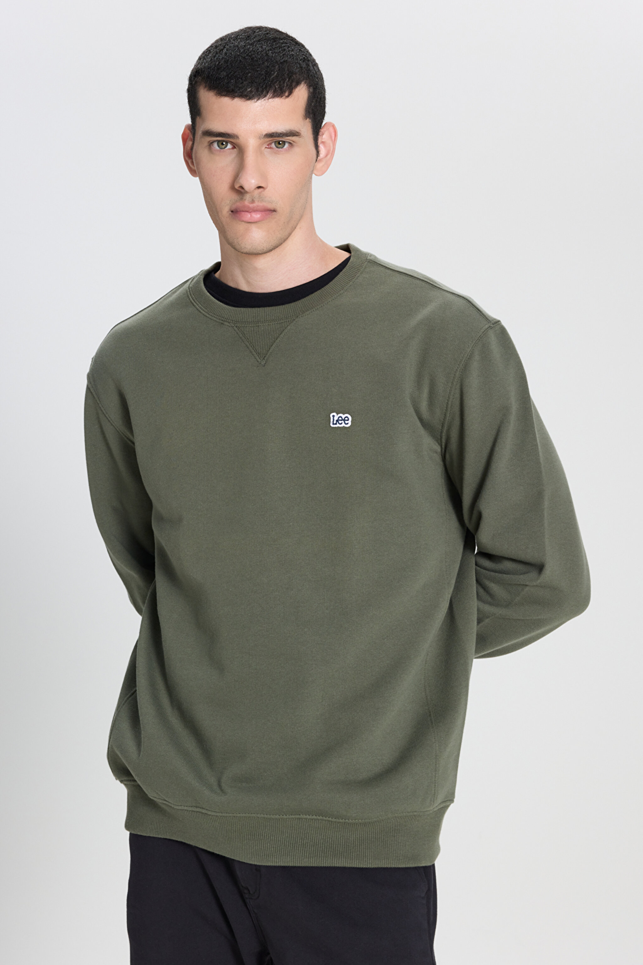 Regular Fit Normal Kesim %100 Pamuk Bisiklet Yaka Şardonlu Haki Sweatshirt - Olive Grove-L81IRYA61 (görsel 2)
