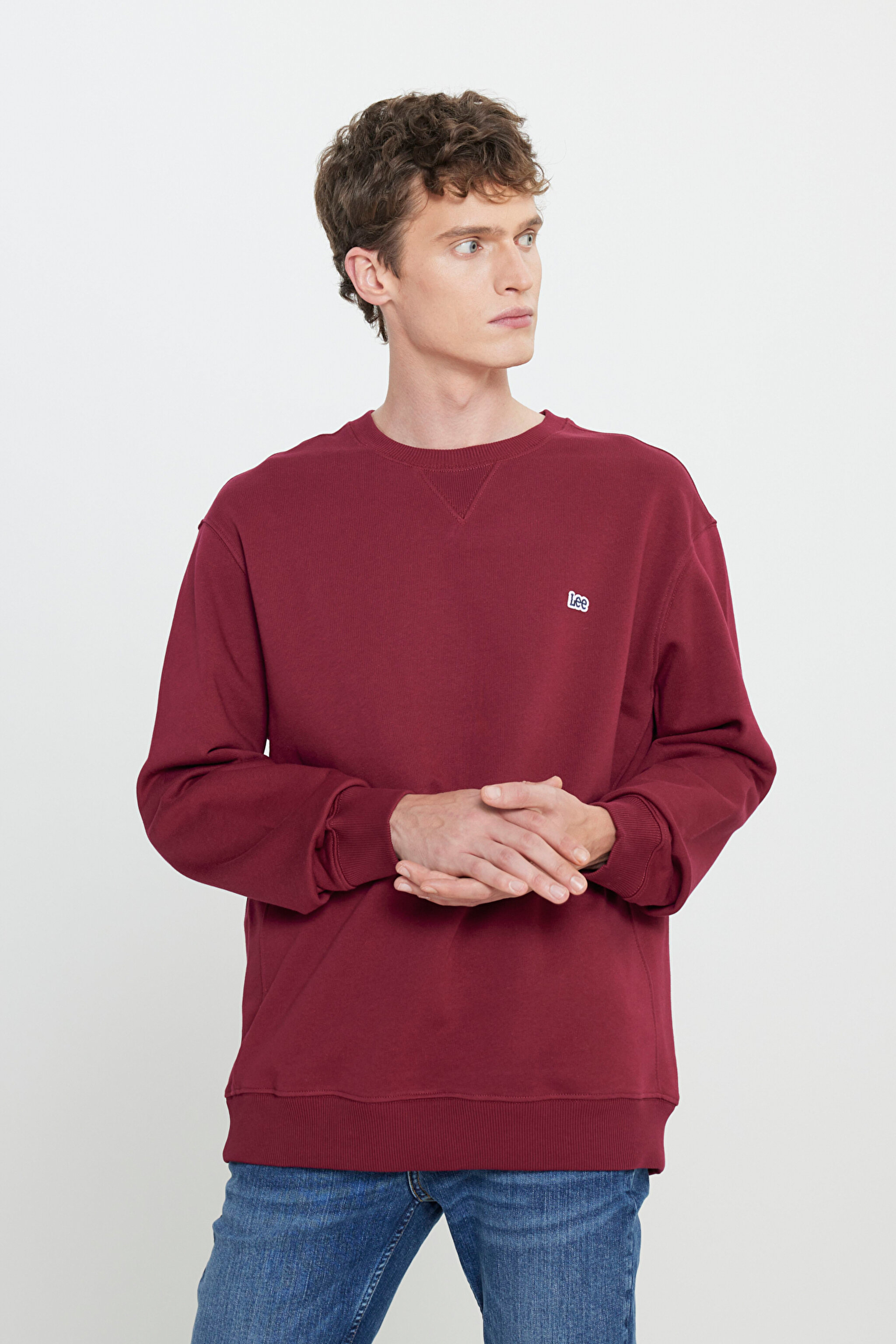 Regular Fit Normal Kesim %100 Pamuk Bisiklet Yaka İçi Polarlı Bordo Sweatshirt