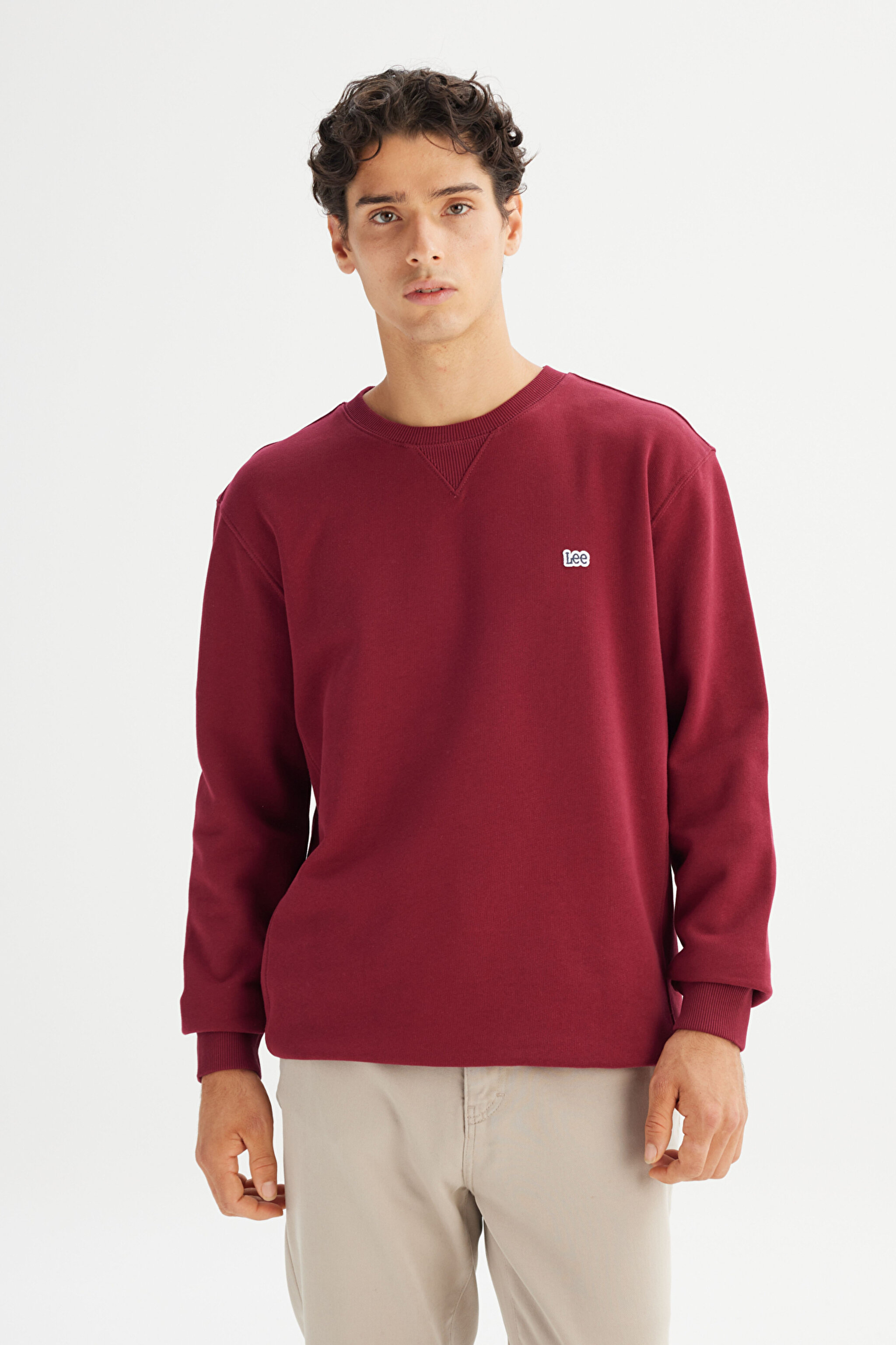 Regular Fit Normal Kesim %100 Pamuk Bisiklet Yaka İçi Polarlı Bordo Sweatshirt - Port-L81IRYA84 (görsel 3)