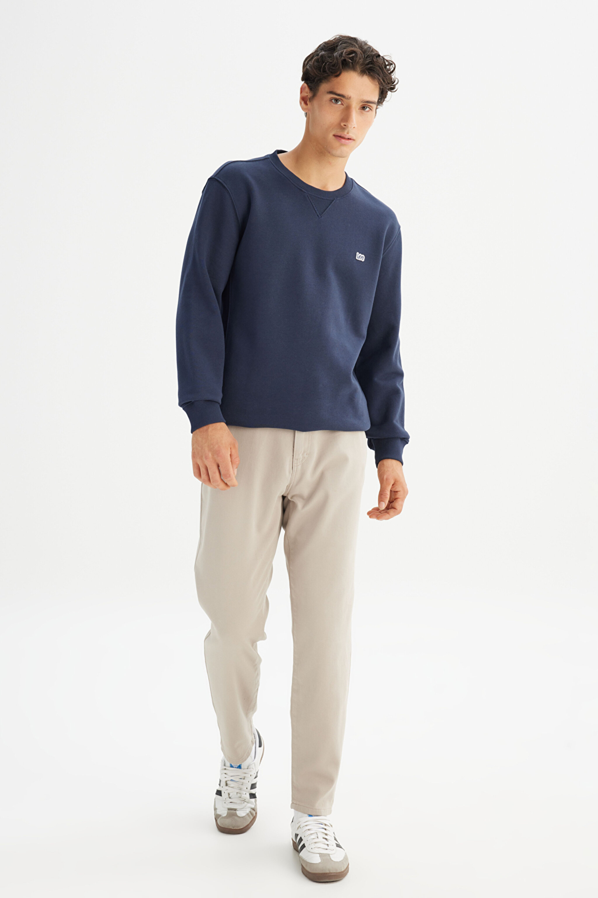 Regular Fit Normal Kesim %100 Pamuk Bisiklet Yaka Şardonlu Sweatshirt - Midnight Navy-L81IRYMA (görsel 2)