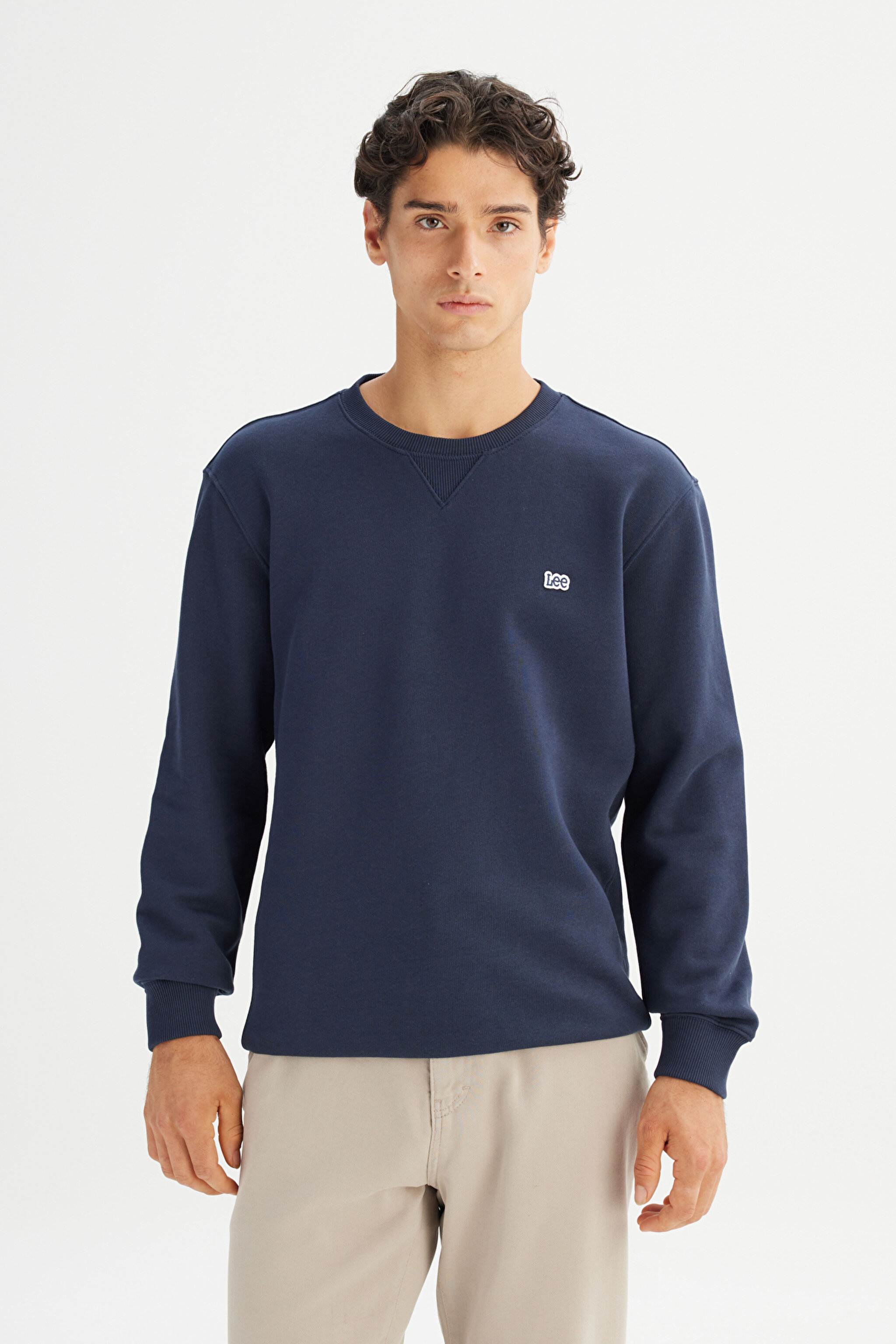 Regular Fit Normal Kesim %100 Pamuk Bisiklet Yaka Şardonlu Sweatshirt - Midnight Navy-L81IRYMA (görsel 3)