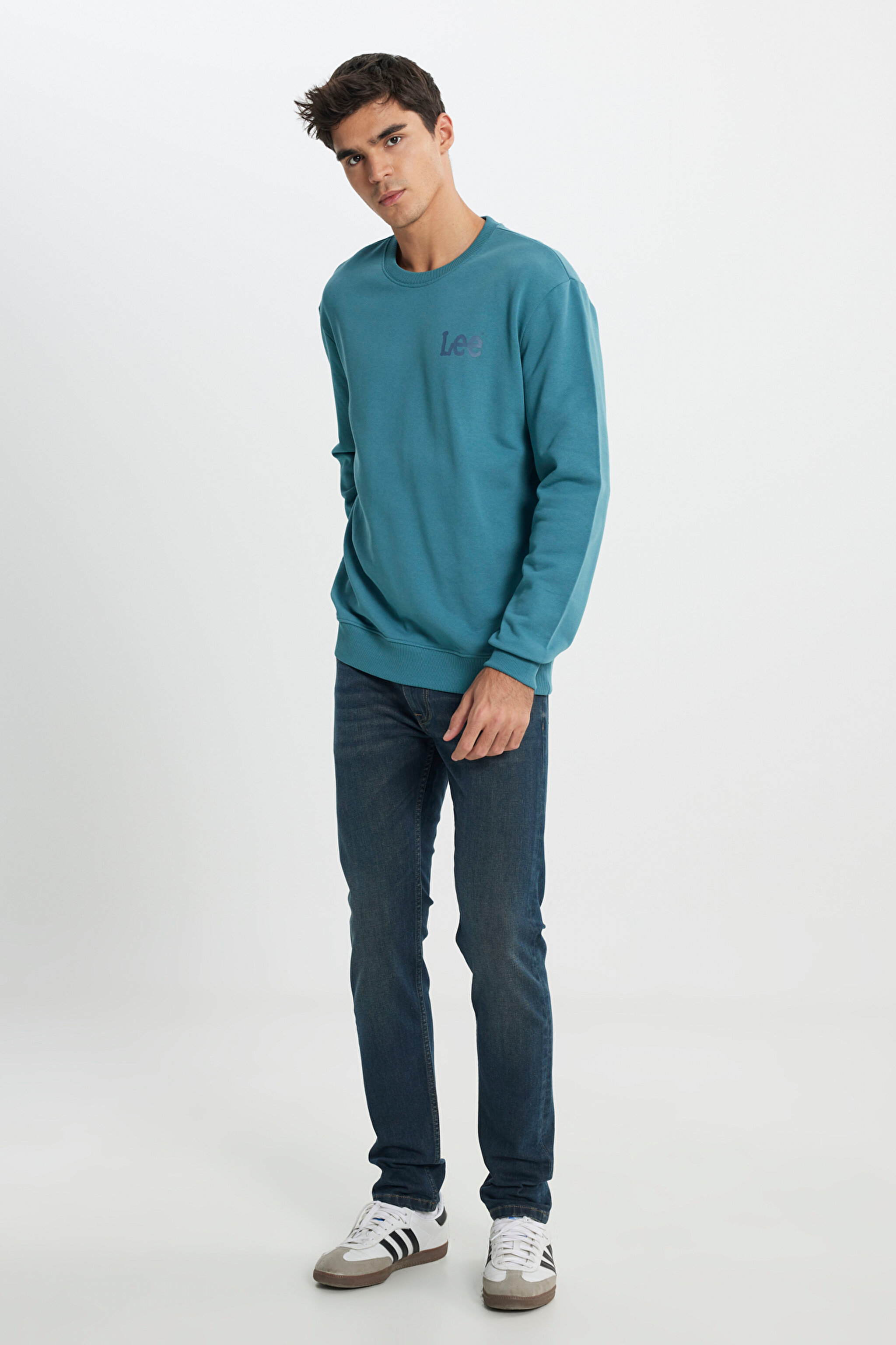 Regular Fit Normal Kesim %100 Pamuk Bisiklet Yaka Turkuaz Sweatshirt - Eden-L81MRFA64 (görsel 3)
