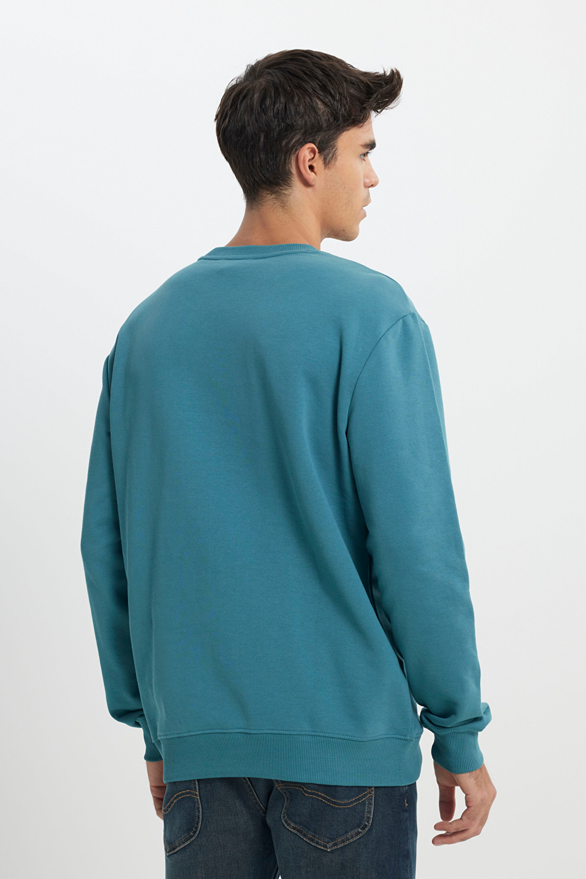 Regular Fit Normal Kesim %100 Pamuk Bisiklet Yaka Turkuaz