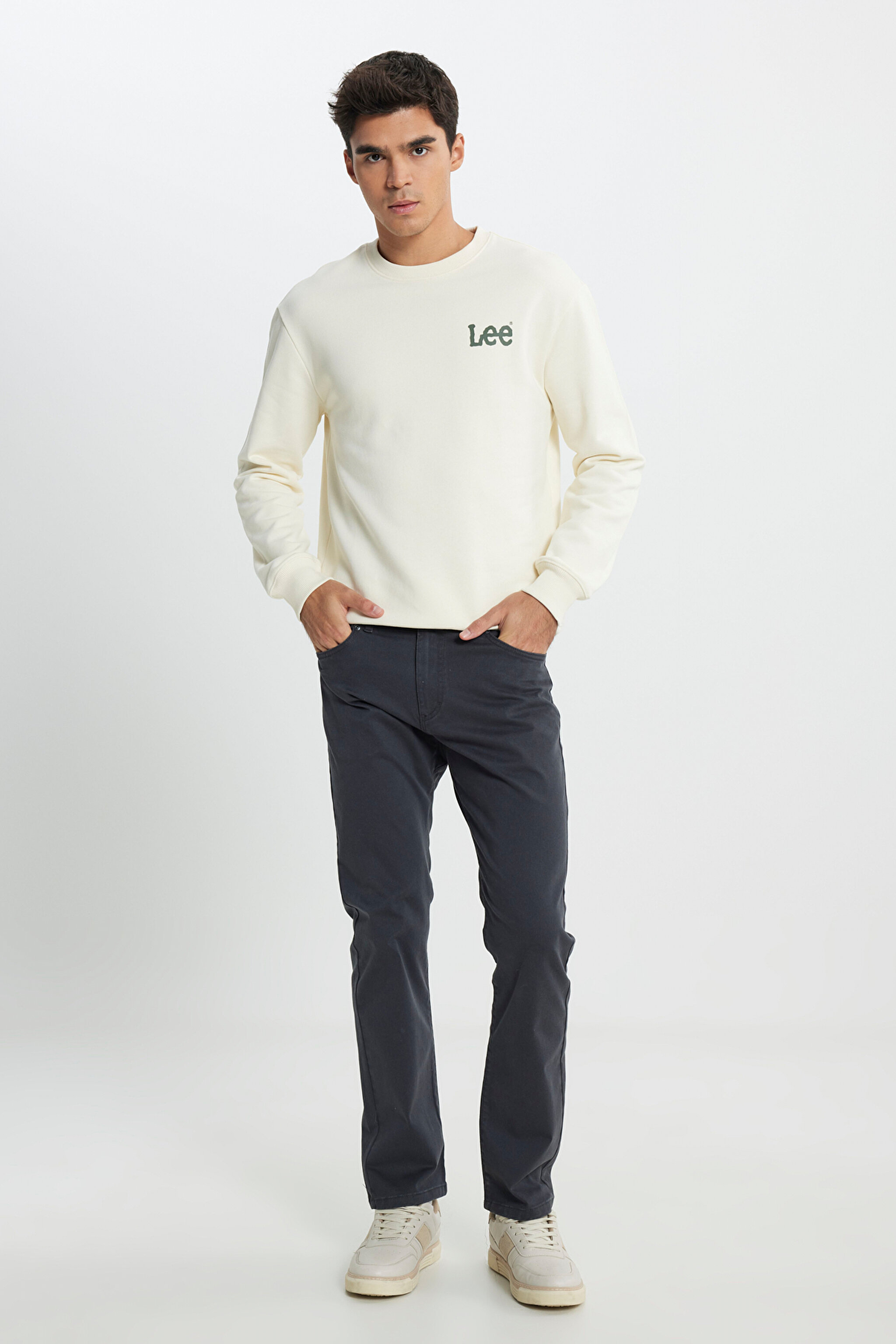 Regular Fit Normal Kesim %100 Pamuk Bisiklet Yaka Ekru Sweatshirt - Ecru-L81MRFNQ (görsel 3)