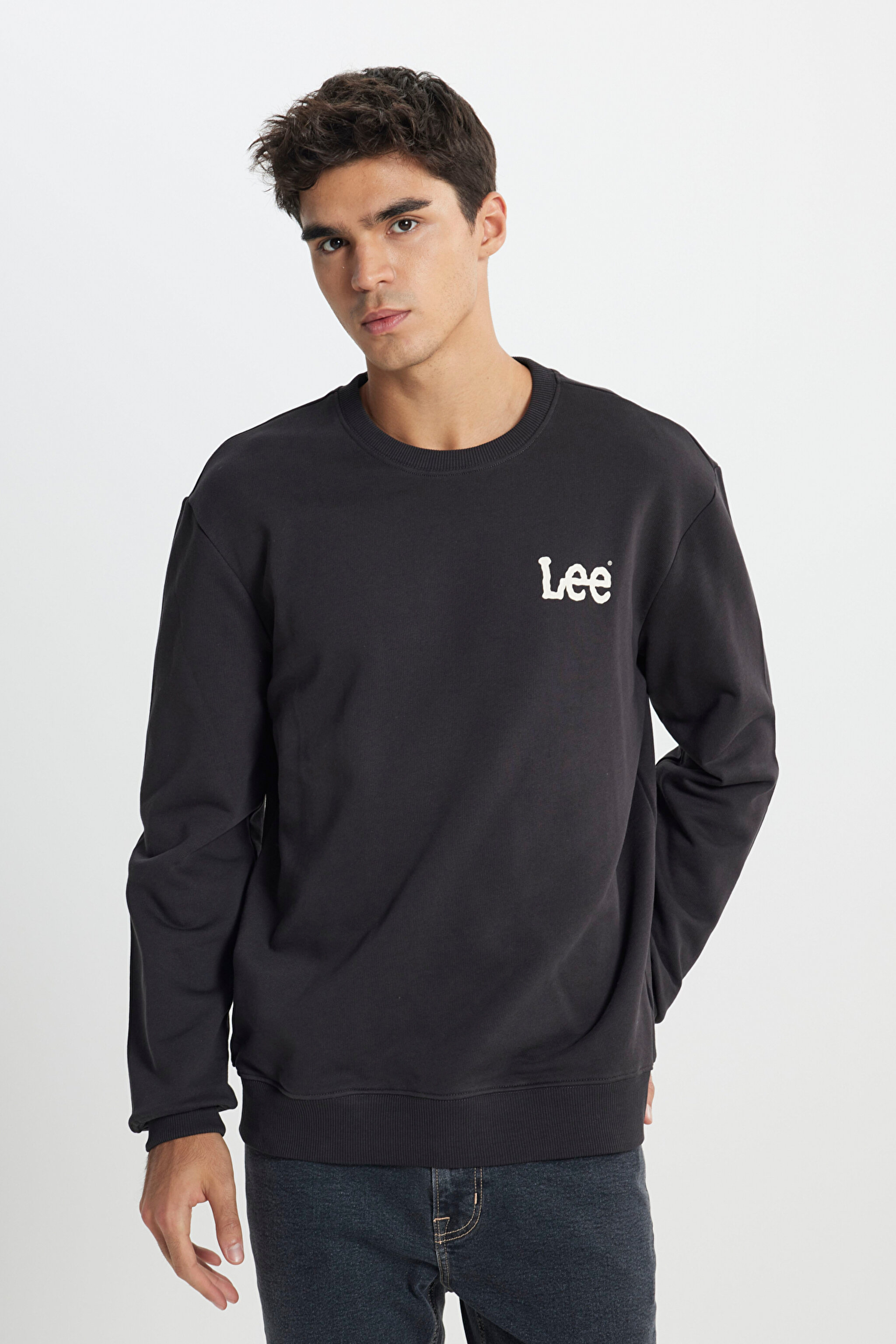 Regular Fit Normal Kesim %100 Pamuk Bisiklet Yaka Antrasit Sweatshirt