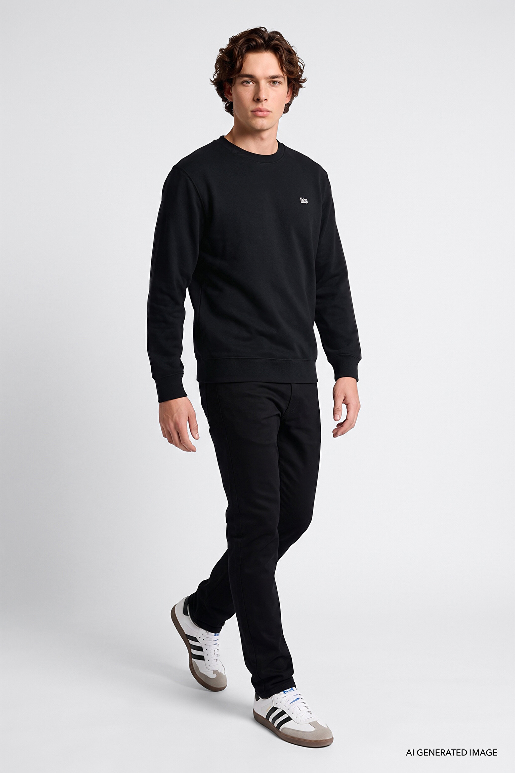Regular Fit Normal Kesim Bisiklet Yaka %100 Pamuk İçi Polarlı Sweatshirt - Black-L82IRY100 (görsel 2)
