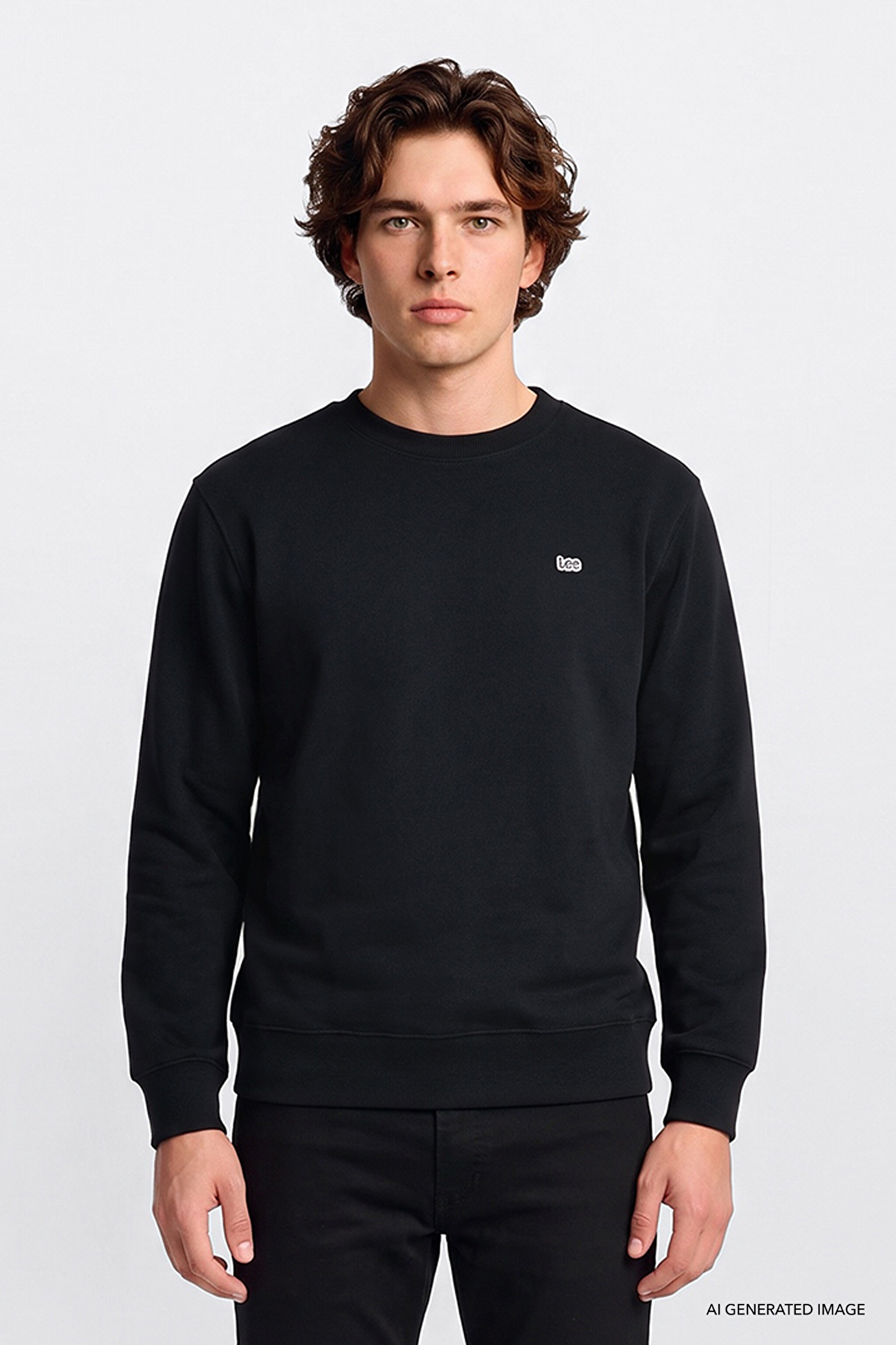 Regular Fit Normal Kesim Bisiklet Yaka %100 Pamuk İçi Polarlı Sweatshirt - Black-L82IRY100 (görsel 3)