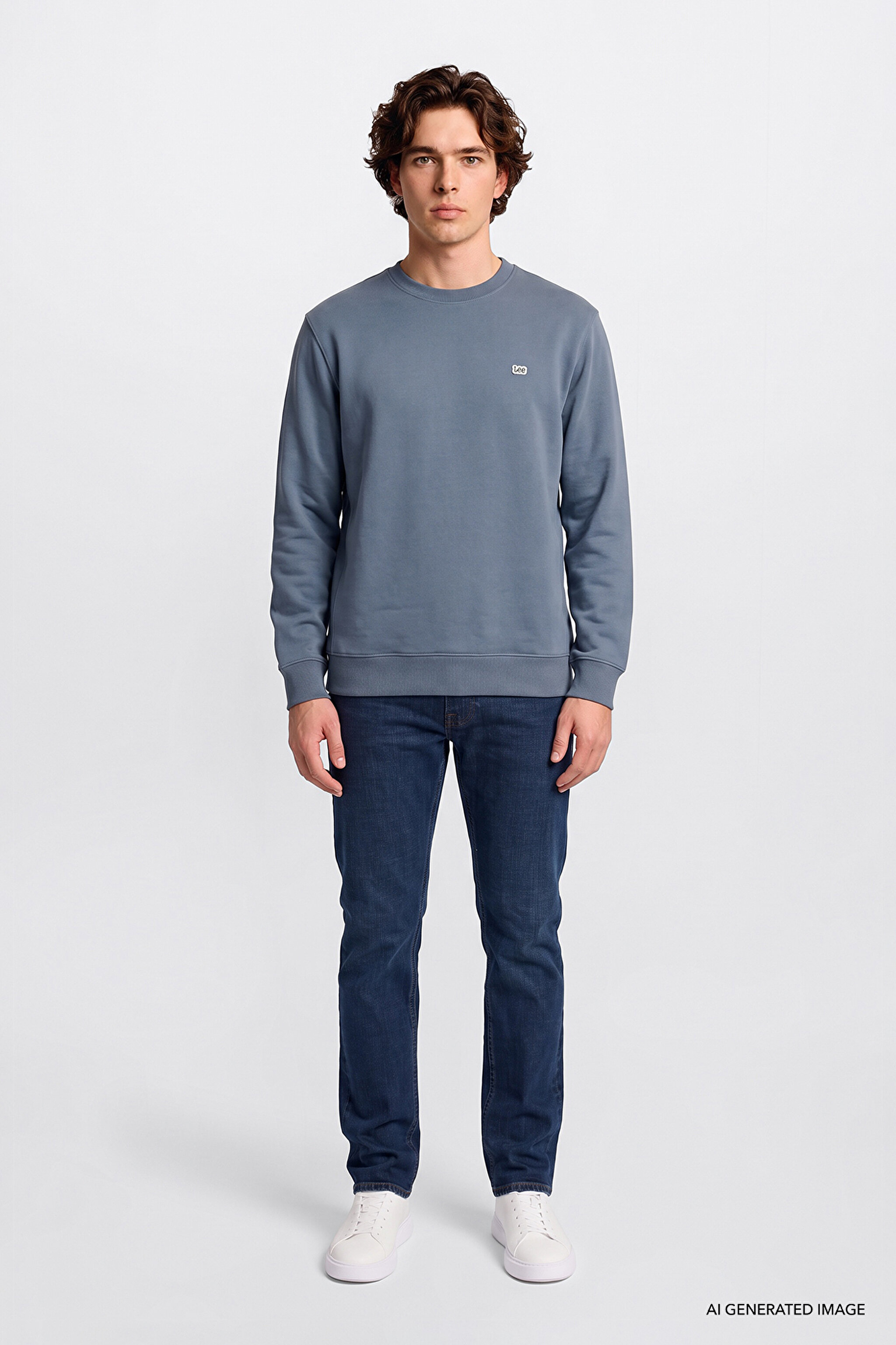 Regular Fit Normal Kesim %100 Pamuk Bisiklet Yaka İçi Polarlı İndigo Sweatshirt - ındıgo-L82IRY315 (görsel 3)