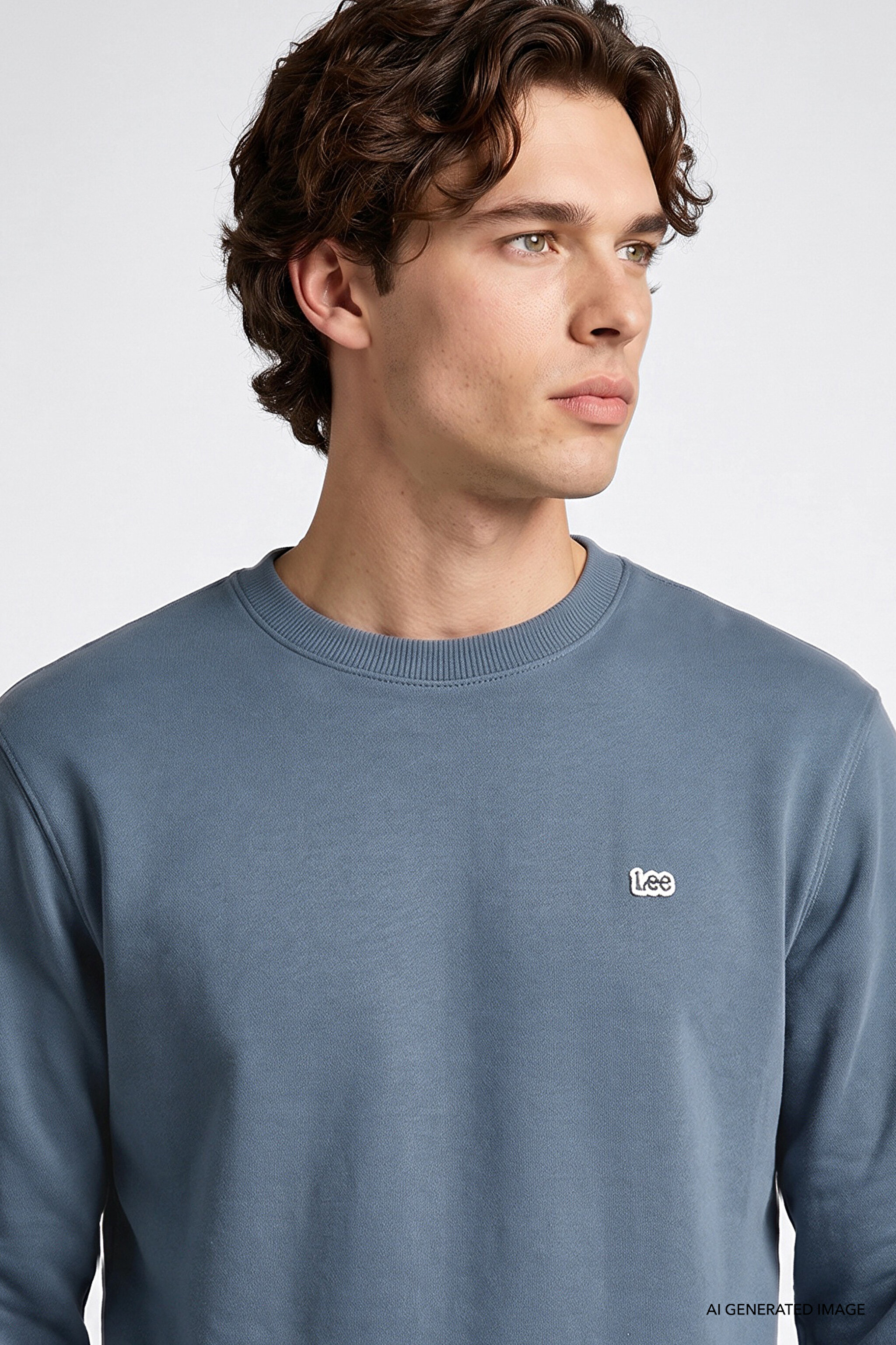 Regular Fit Normal Kesim %100 Pamuk Bisiklet Yaka İçi Polarlı İndigo Sweatshirt - ındıgo-L82IRY315 (görsel 4)