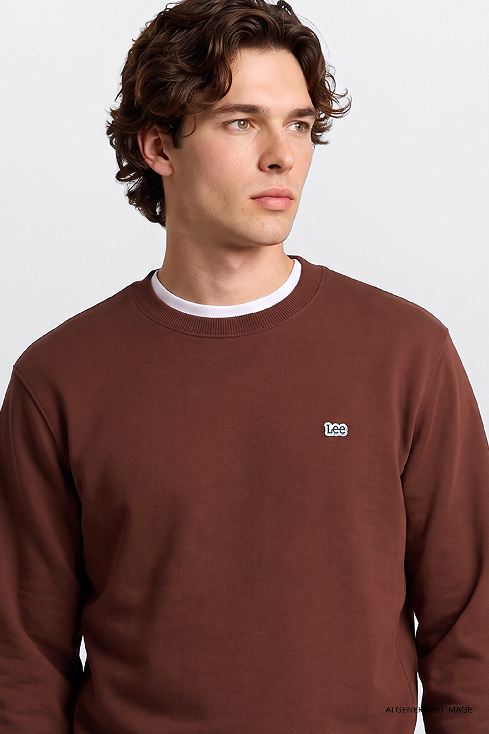 %100 Pamuk Regular Fit Normal Kesim Bisiklet Yaka Kiremit Rengi Sweatshirt - Lux Brown-L82IRY906