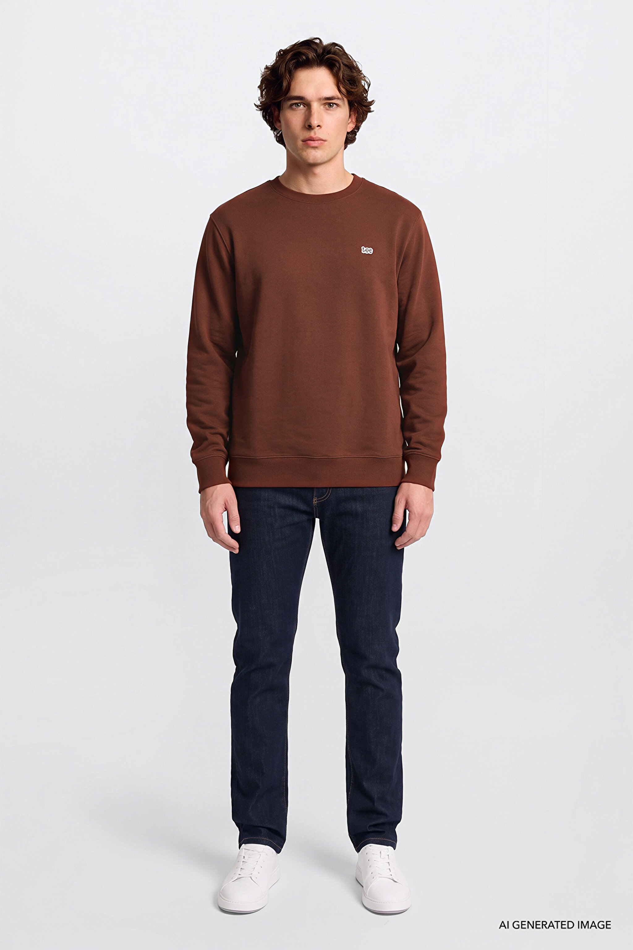 %100 Pamuk Regular Fit Normal Kesim Bisiklet Yaka Kiremit Rengi Sweatshirt - Lux Brown-L82IRY906 (görsel 2)