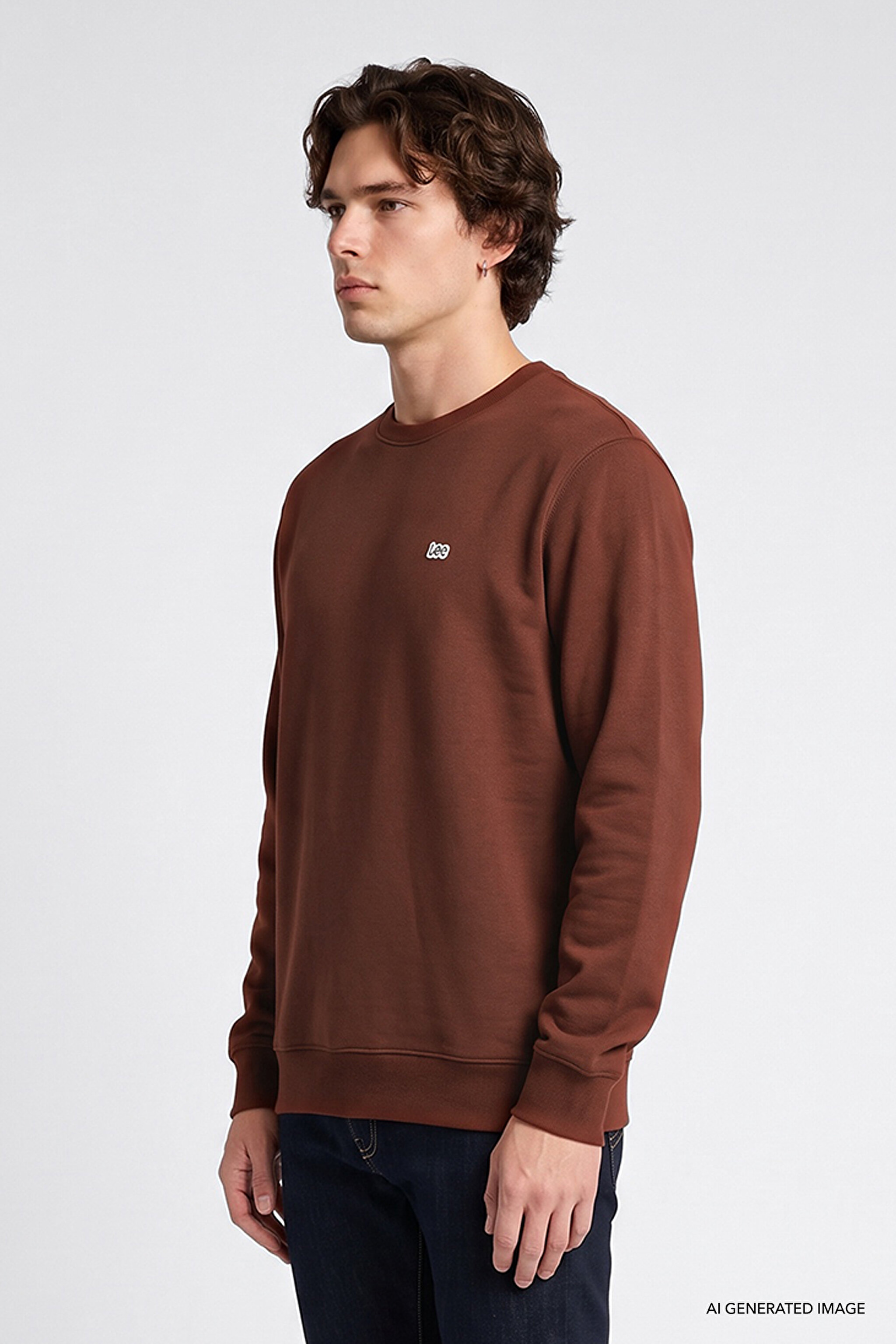%100 Pamuk Regular Fit Normal Kesim Bisiklet Yaka Kiremit Rengi Sweatshirt - Lux Brown-L82IRY906 (görsel 3)