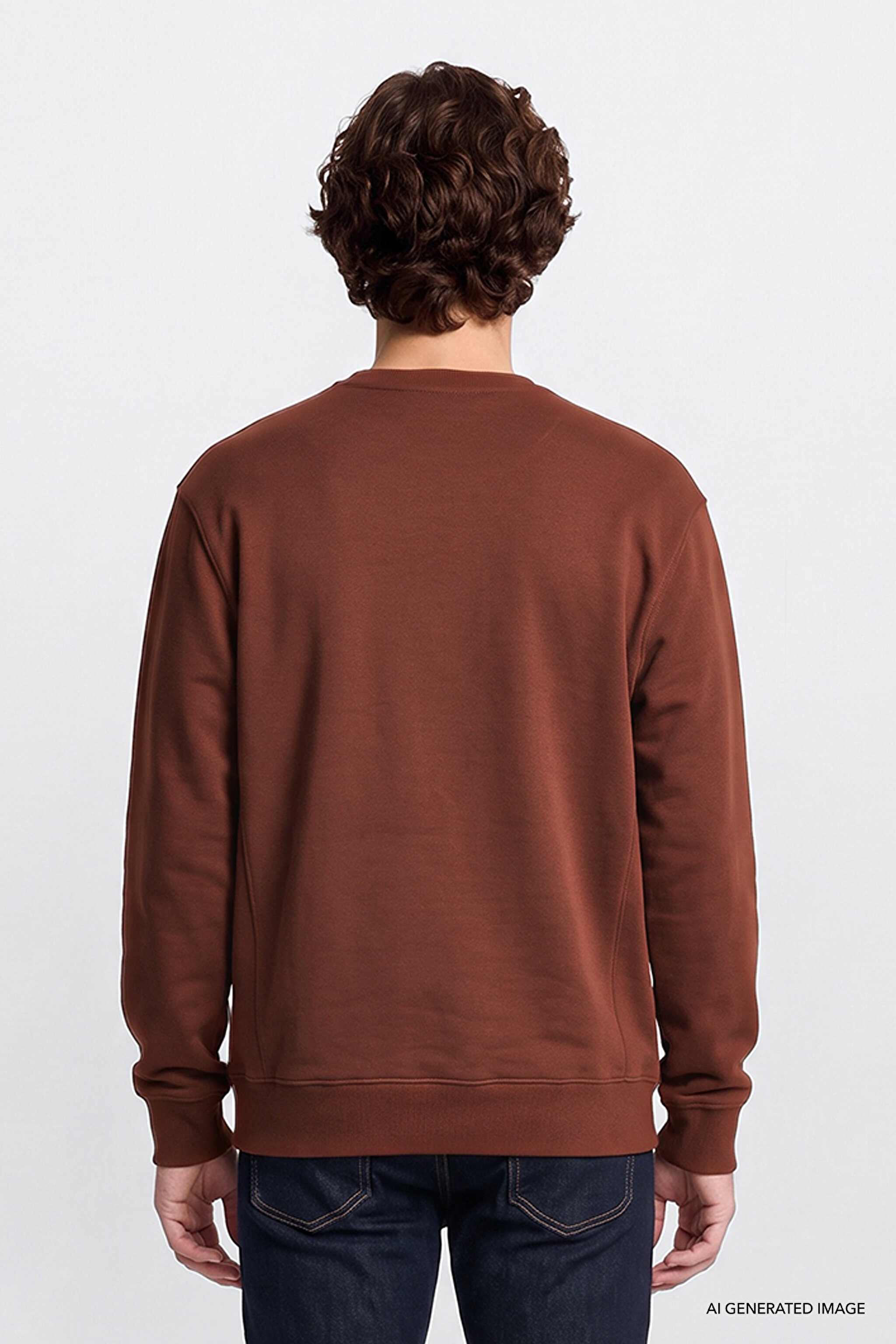 %100 Pamuk Regular Fit Normal Kesim Bisiklet Yaka Kiremit Rengi Sweatshirt - Lux Brown-L82IRY906 (görsel 5)