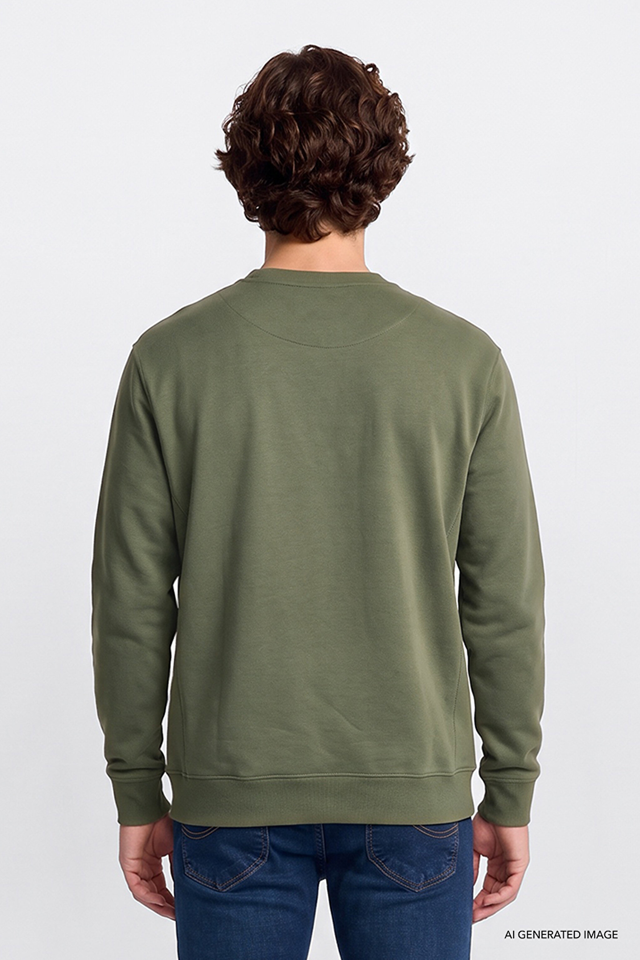 Regular Fit Normal Kesim %100 Pamuk Bisiklet Yaka Şardonlu Haki Sweatshirt - Olive-L82IRYA61 (görsel 5)