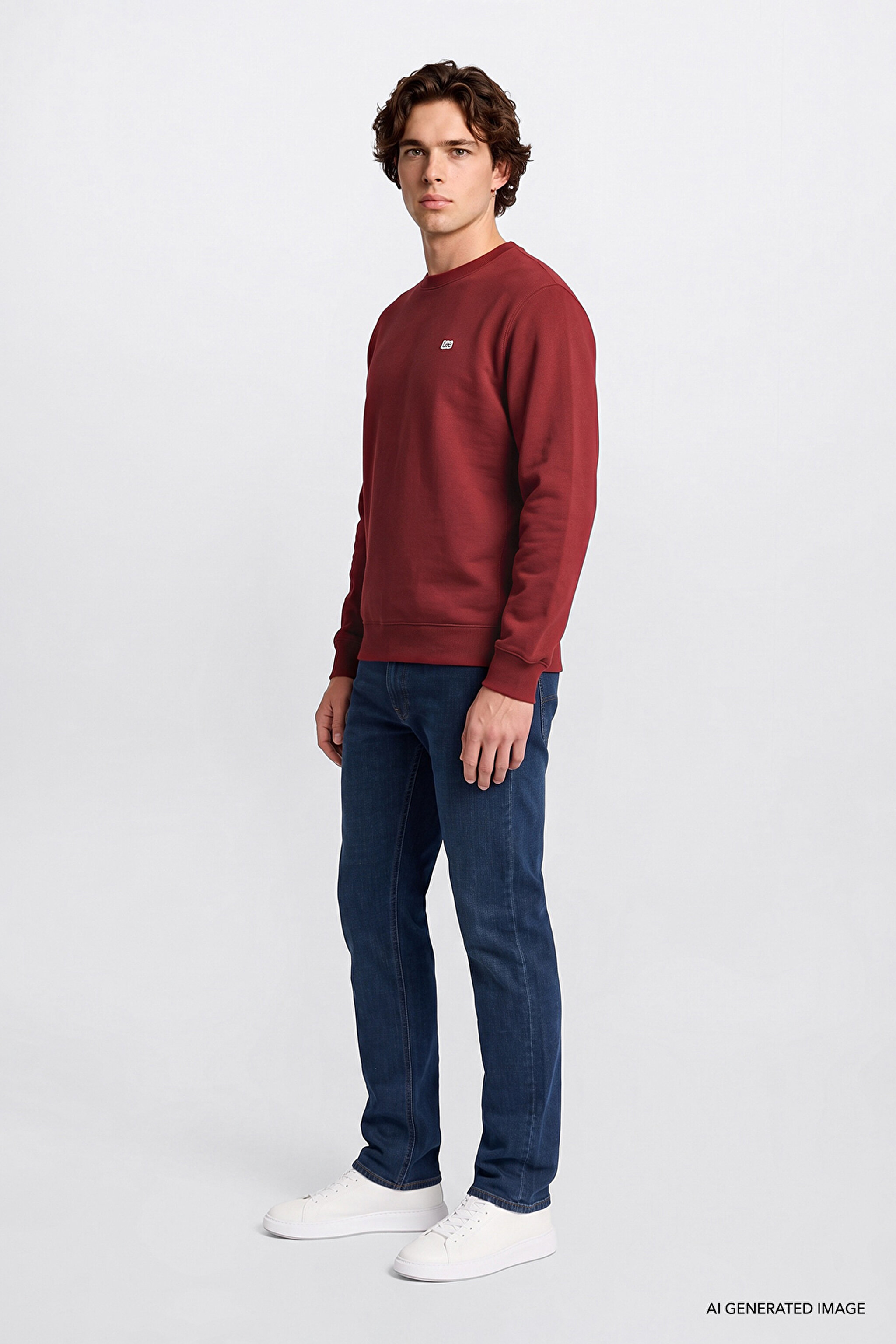 Regular Fit Normal Kesim %100 Pamuk Bisiklet Yaka İçi Polarlı Bordo Sweatshirt - Port-L82IRYA84 (görsel 2)