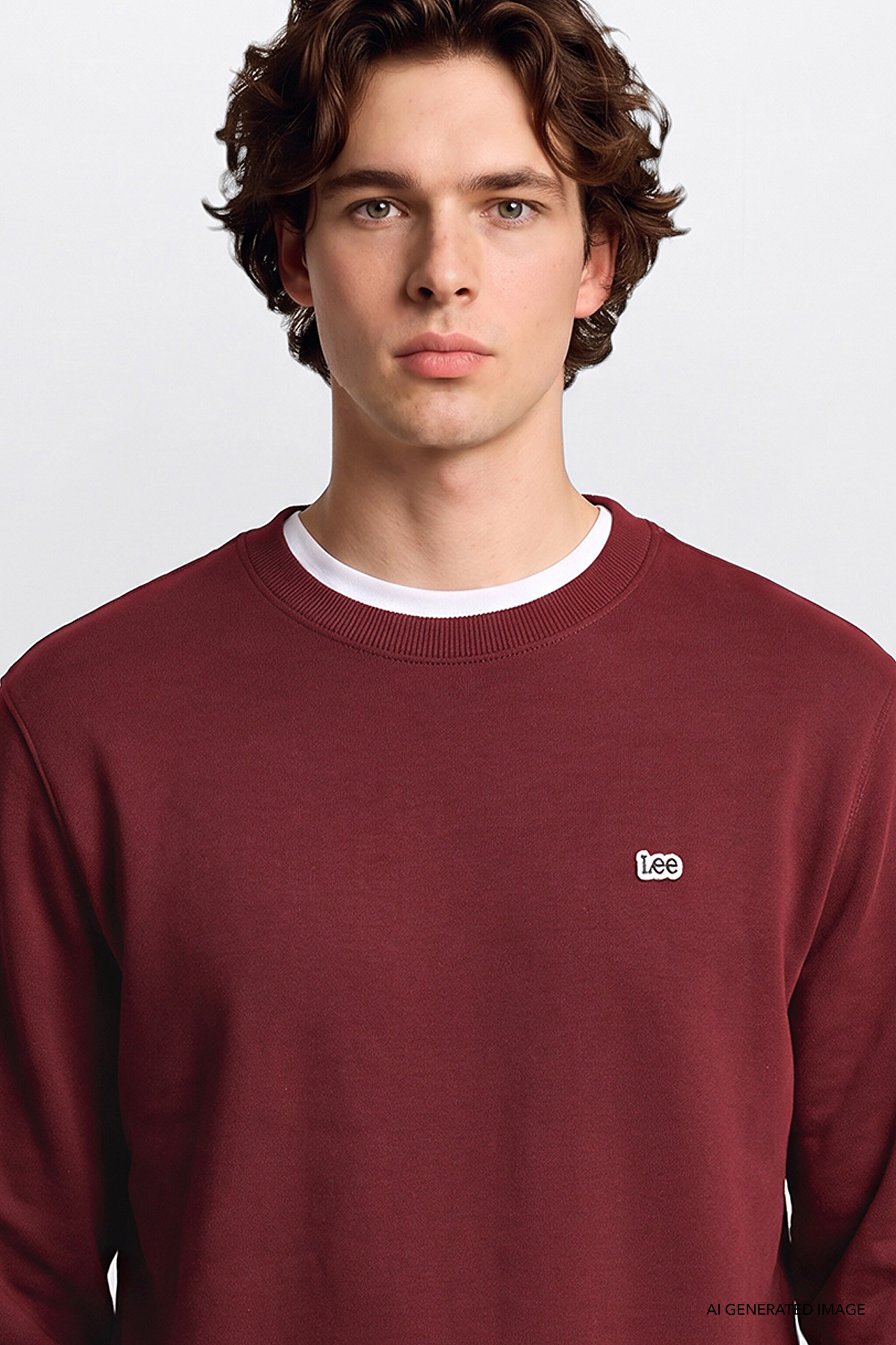 Regular Fit Normal Kesim %100 Pamuk Bisiklet Yaka İçi Polarlı Bordo Sweatshirt - Port-L82IRYA84 (görsel 4)