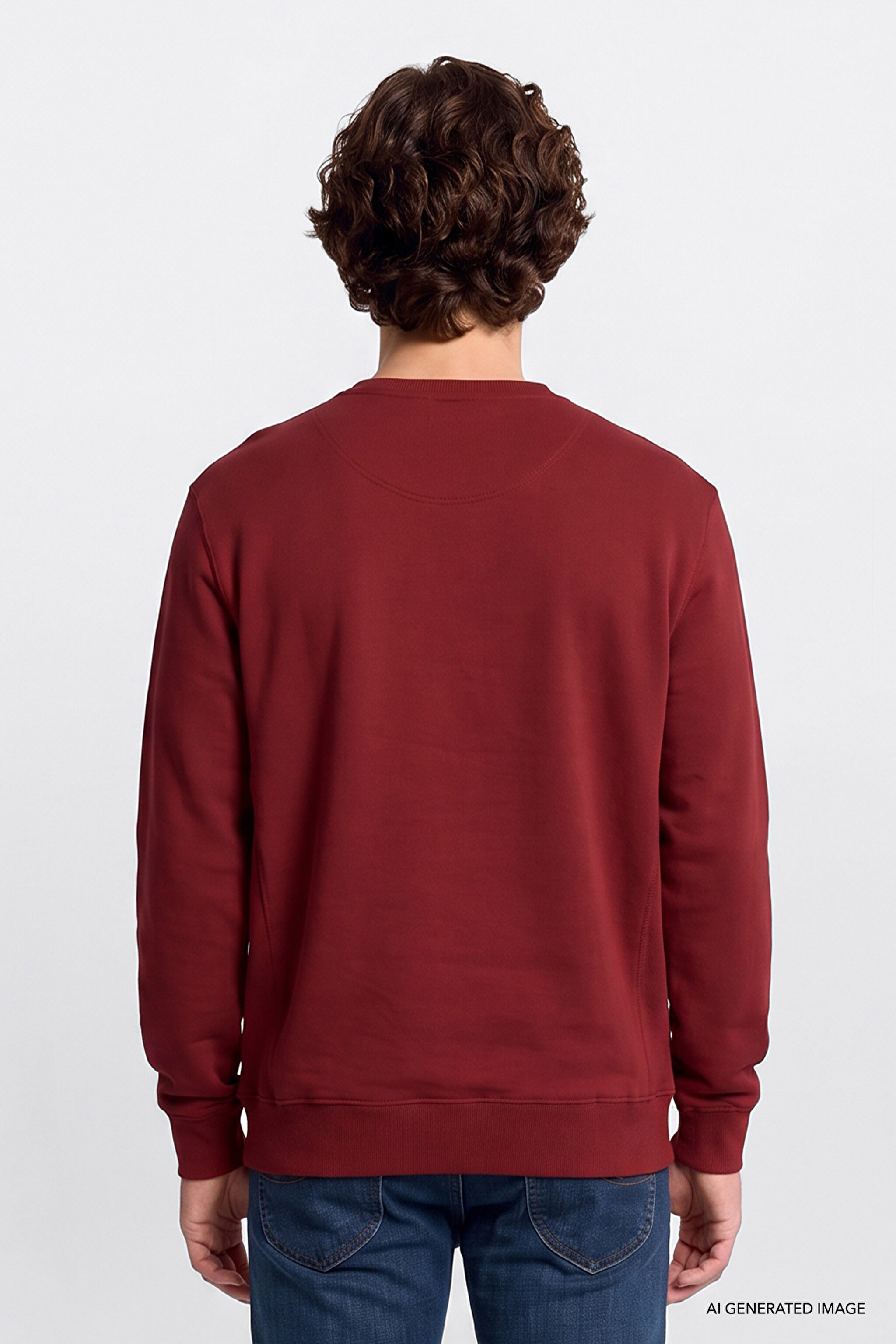 Regular Fit Normal Kesim %100 Pamuk Bisiklet Yaka İçi Polarlı Bordo Sweatshirt - Port-L82IRYA84 (görsel 5)