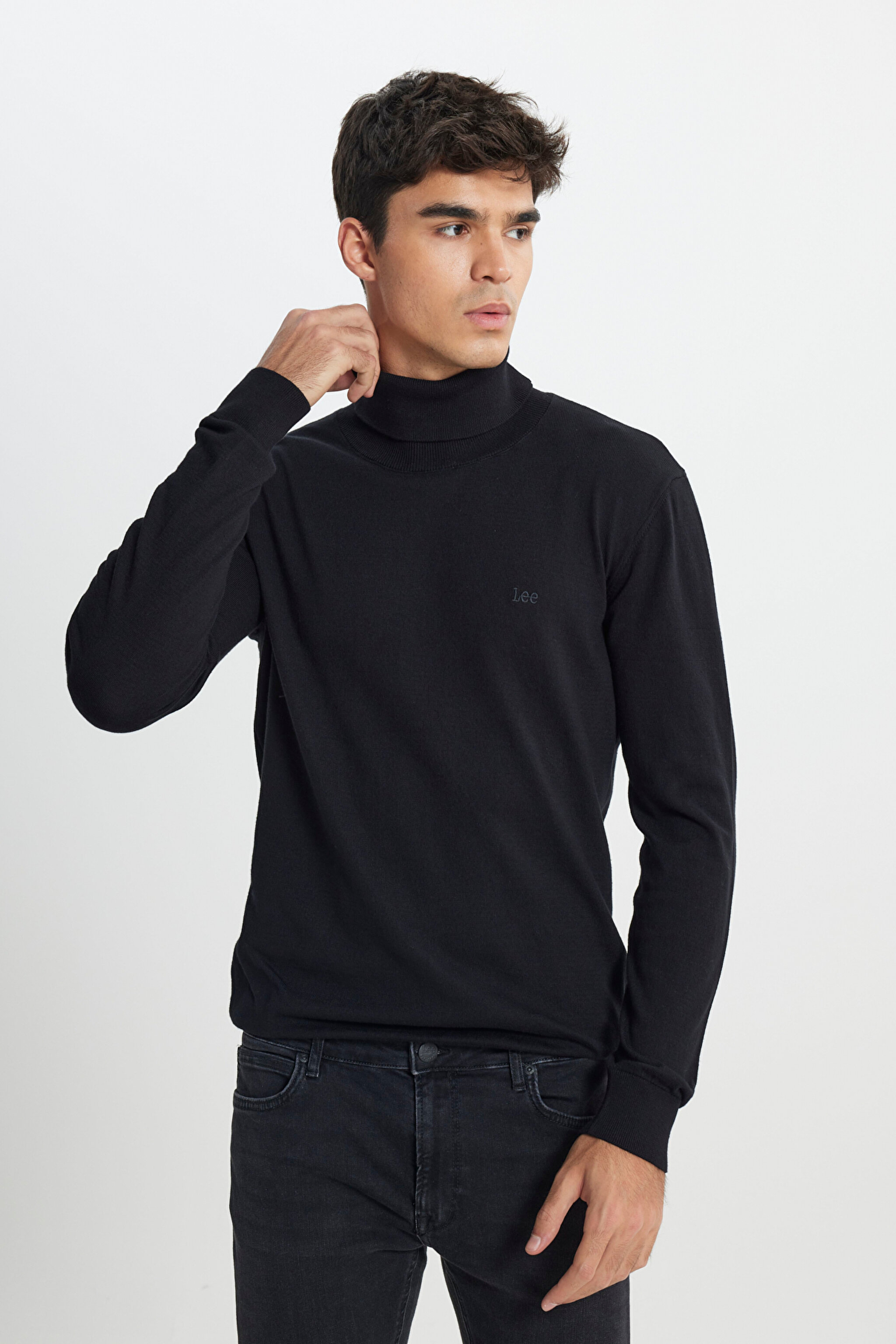 Regular Fit Normal Kesim %100 Pamuk Balıkçı Yaka Siyah Triko Kazak - Black-L83CKF01