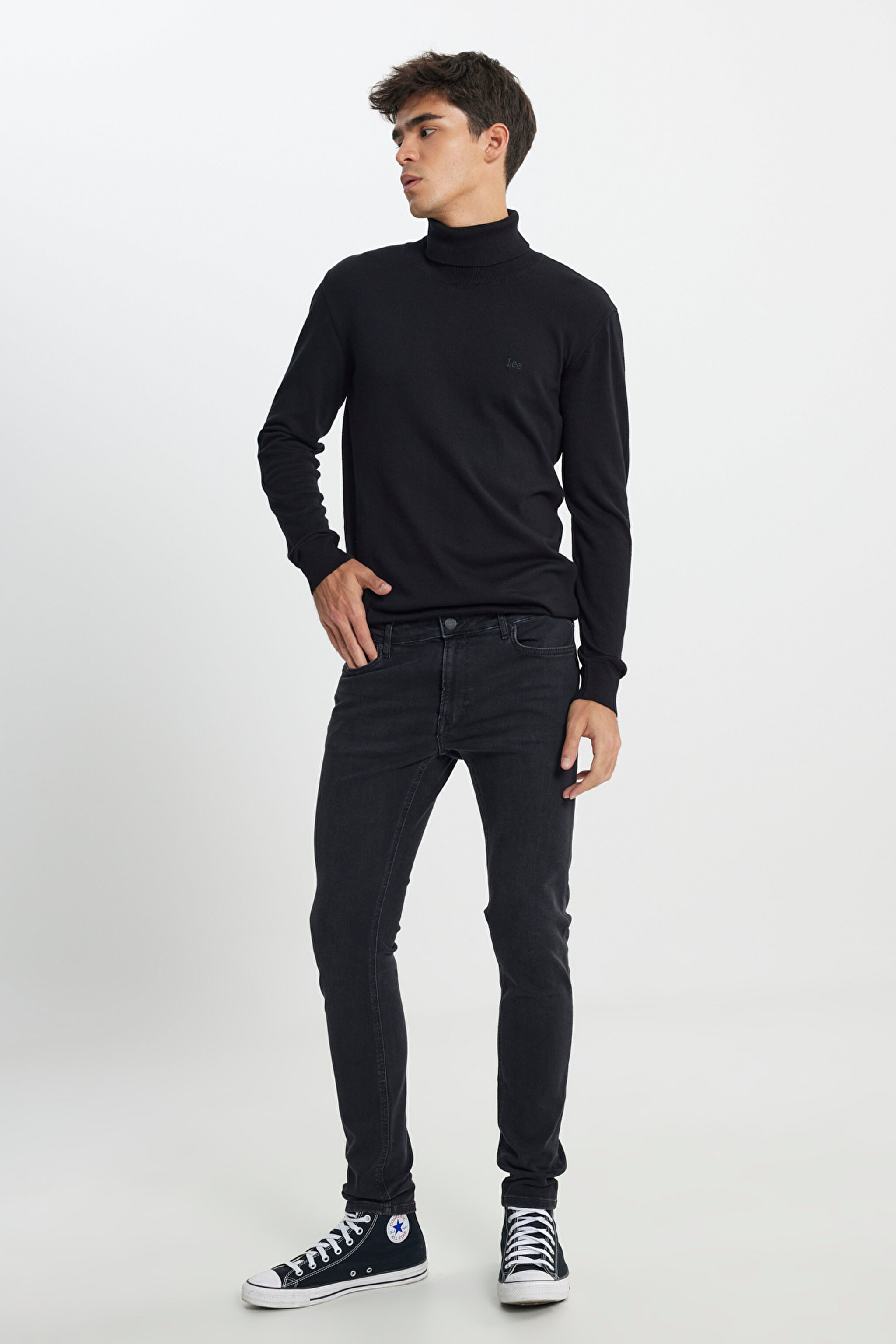 Regular Fit Normal Kesim %100 Pamuk Balıkçı Yaka Siyah Triko Kazak - Black-L83CKF01 (görsel 3)