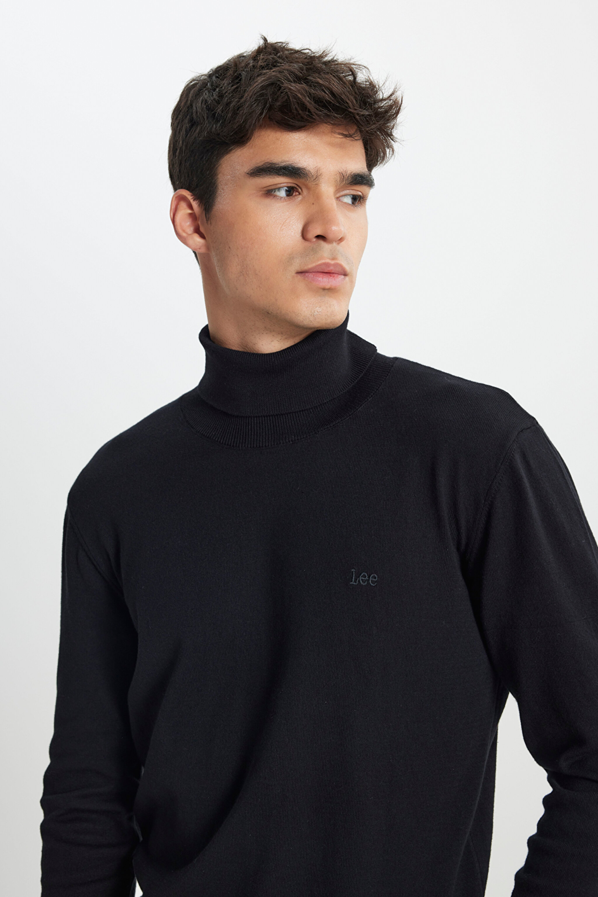 Regular Fit Normal Kesim %100 Pamuk Balıkçı Yaka Siyah Triko Kazak - Black-L83CKF01 (görsel 5)