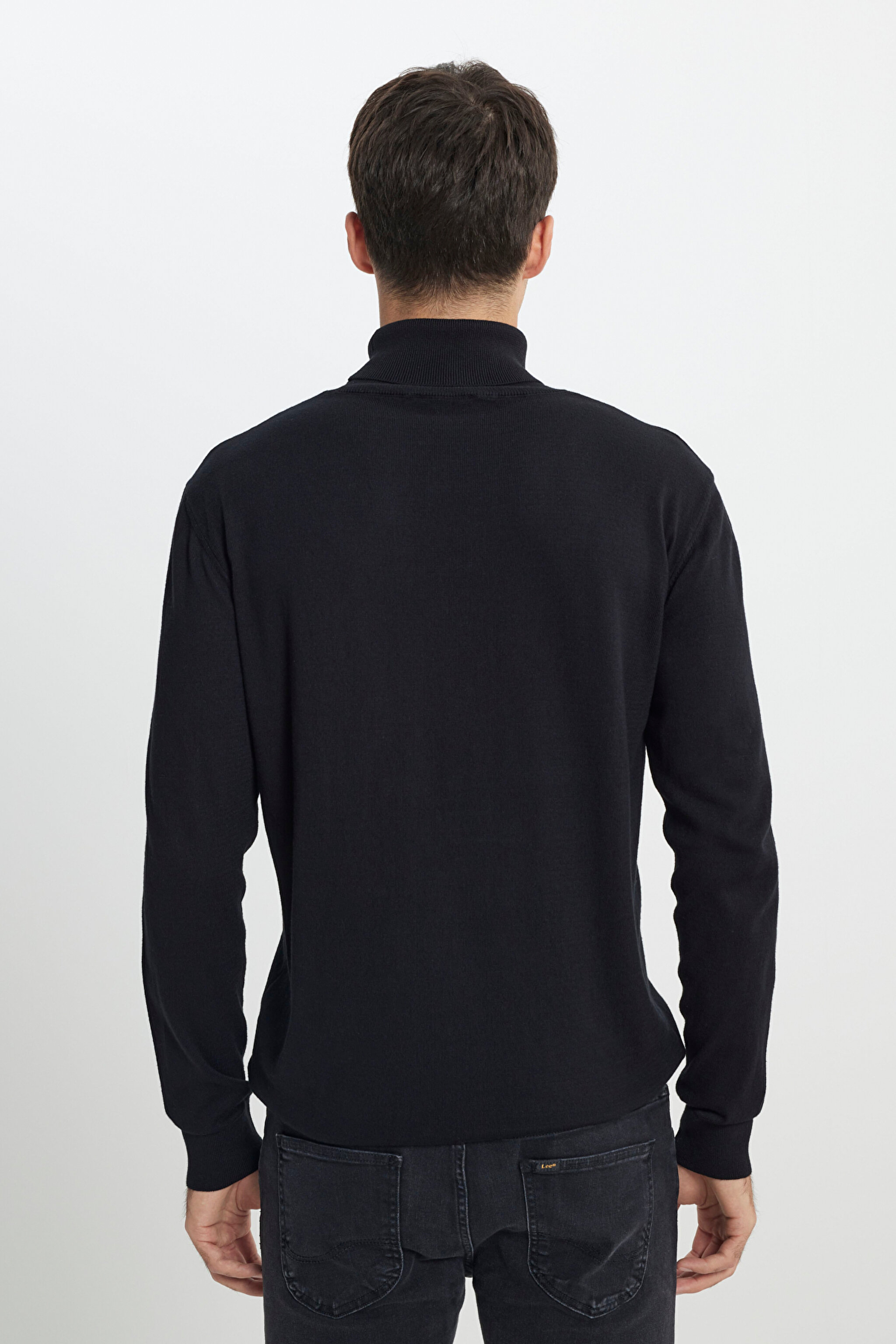 Regular Fit Normal Kesim %100 Pamuk Balıkçı Yaka Siyah Triko Kazak - Black-L83CKF01 (görsel 6)