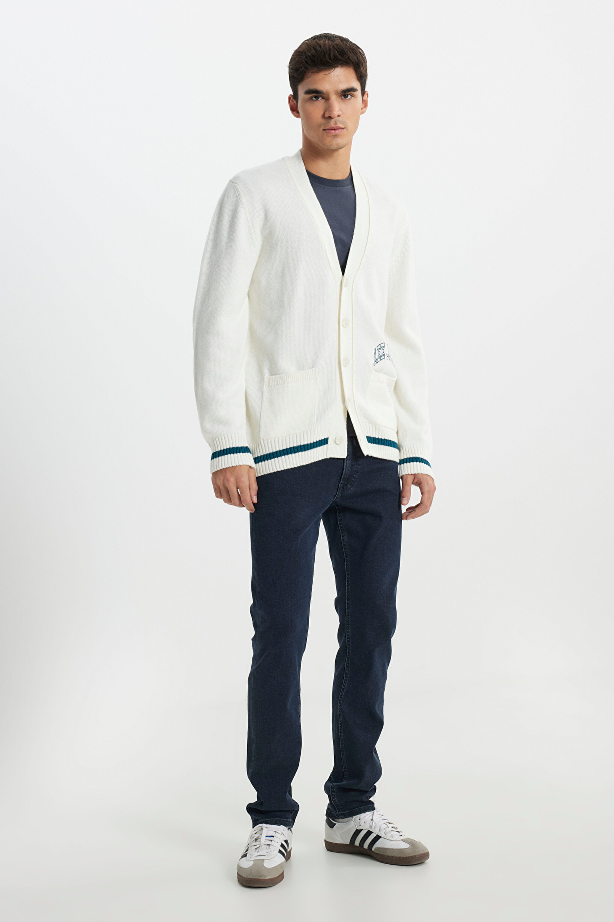 Regular Fit Normal Kesim Tam Düğmeli Ekru Triko Hırka - Ecru-L83XCRNQ (görsel 4)