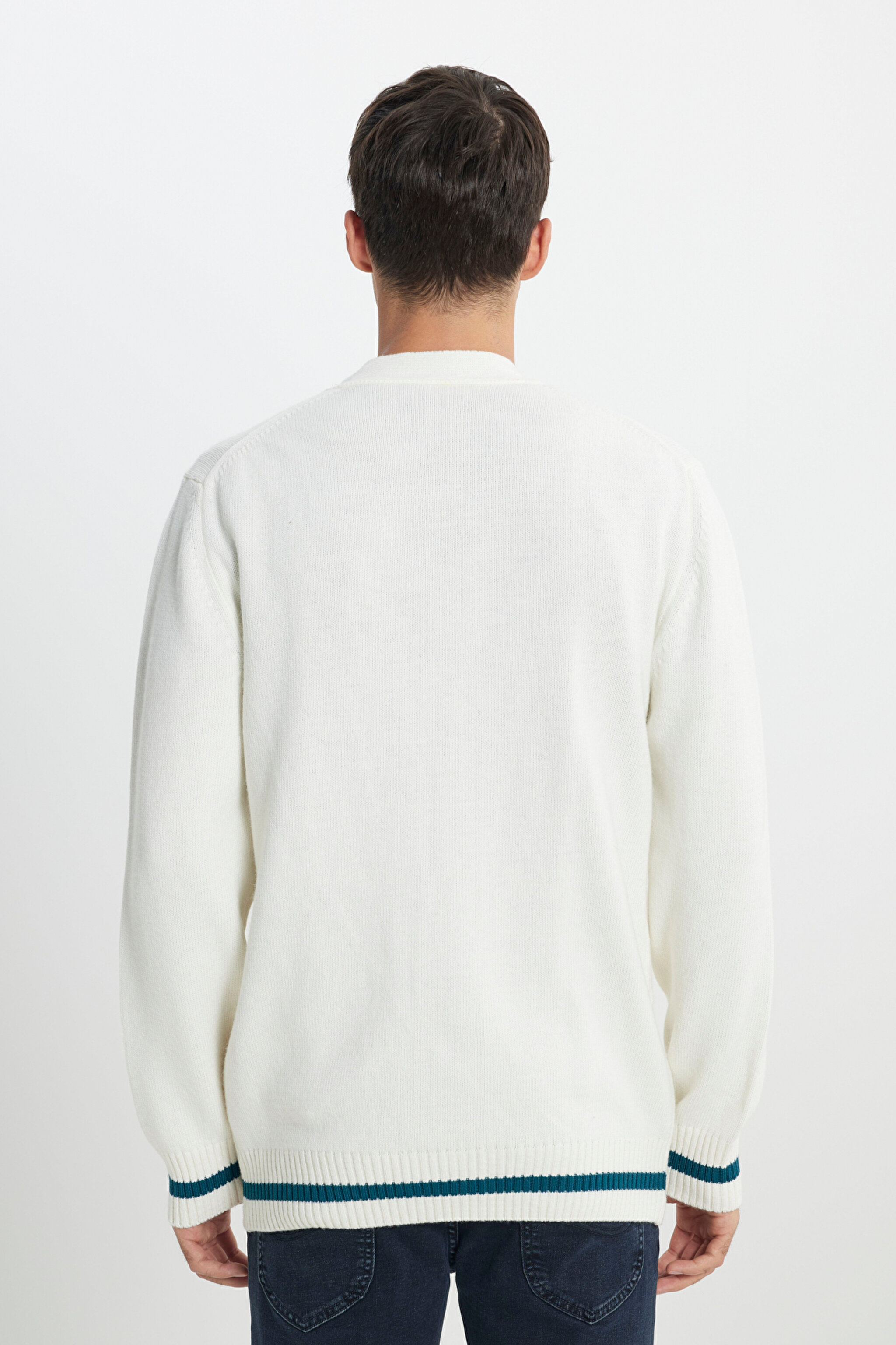 Regular Fit Normal Kesim Tam Düğmeli Ekru Triko Hırka - Ecru-L83XCRNQ (görsel 5)