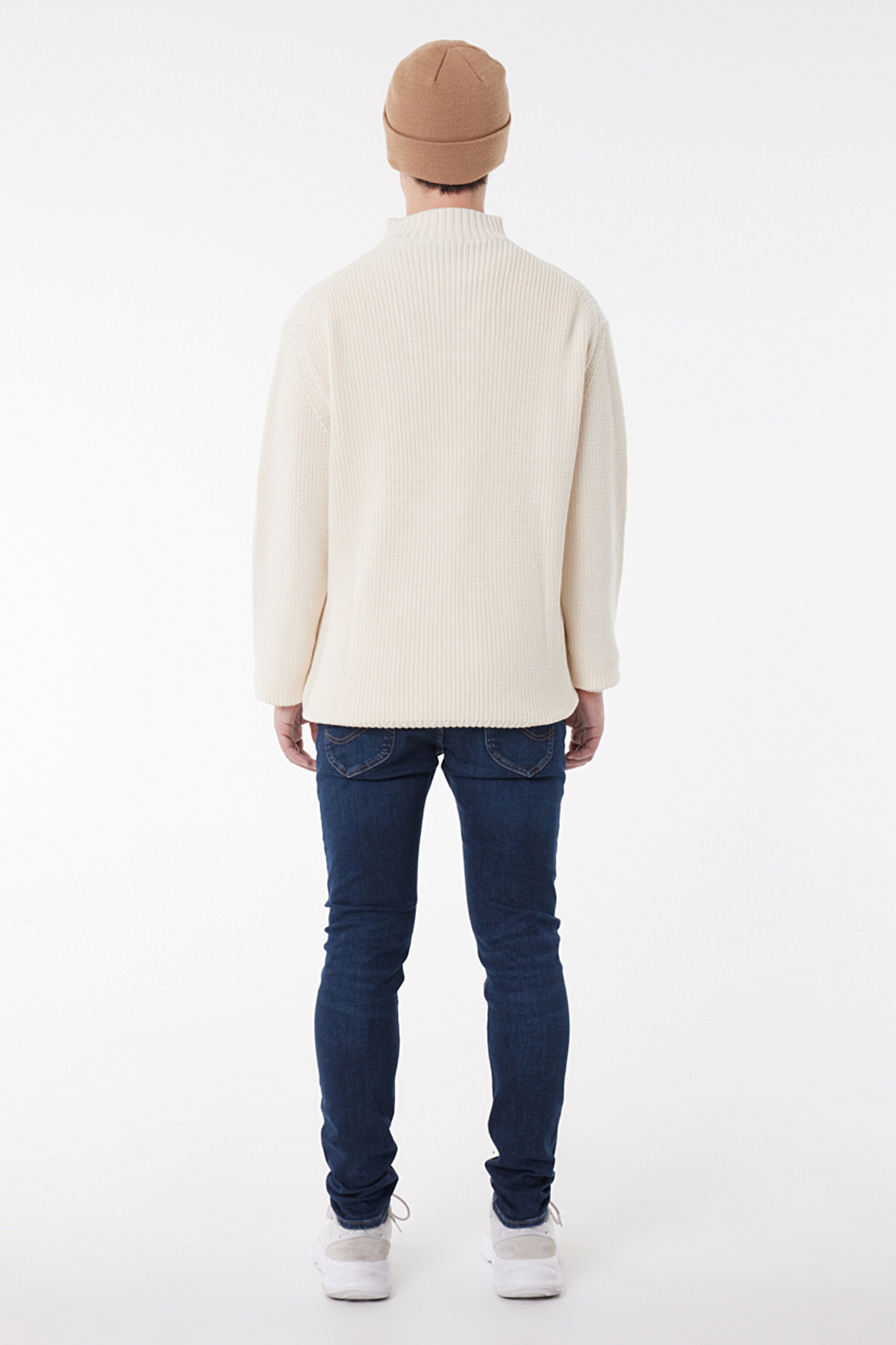 Regular Fit Normal Kesim Balıkçı Yaka Yarım Fermuarlı Ekru Triko Kazak - Ecru-L83YDENQ (görsel 5)