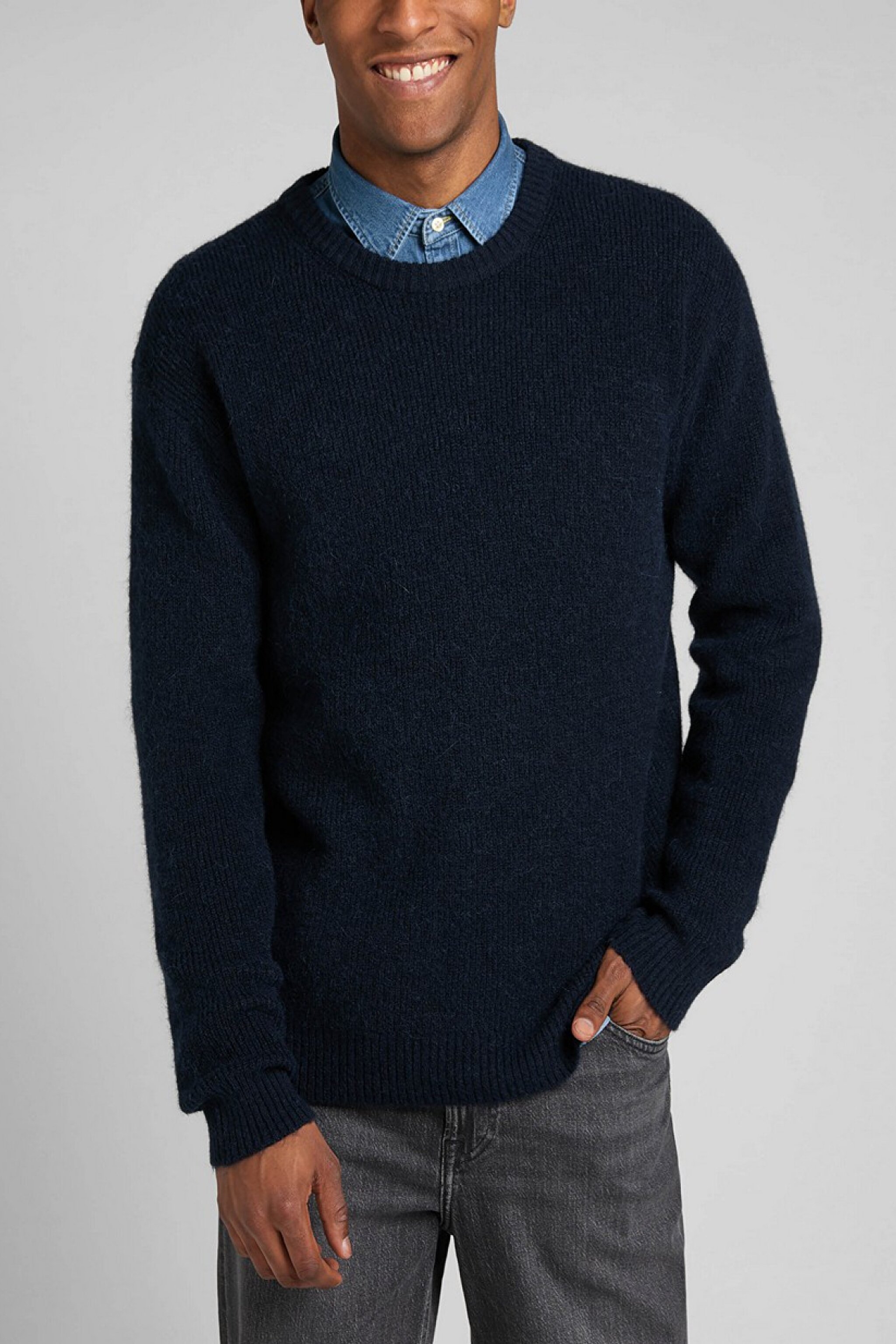 Regular Fit Normal Kesim Bisiklet Yaka İndigo Triko Kazak - Mood Indigo-L83ZDD61