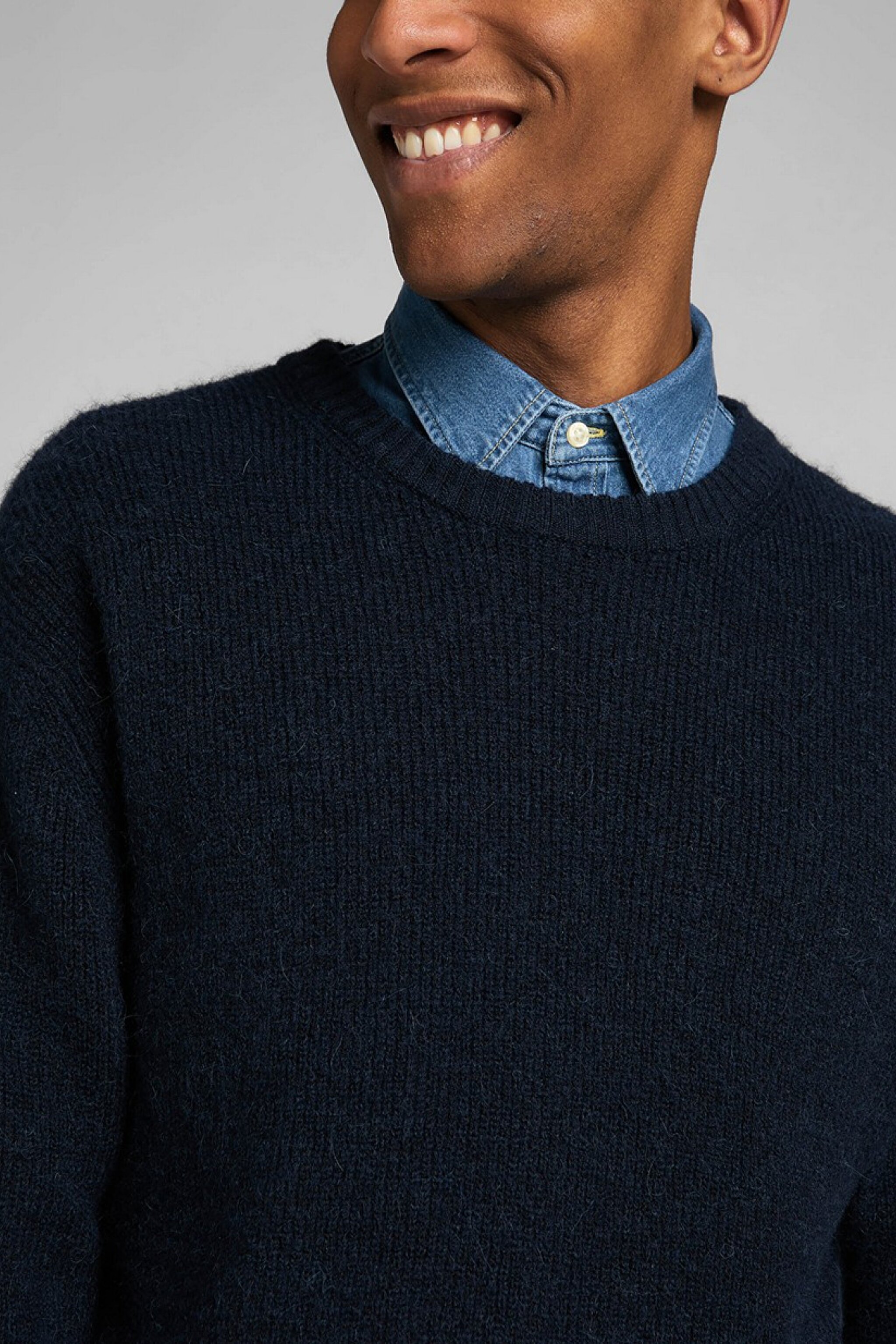 Regular Fit Normal Kesim Bisiklet Yaka İndigo Triko Kazak - Mood Indigo-L83ZDD61 (görsel 3)