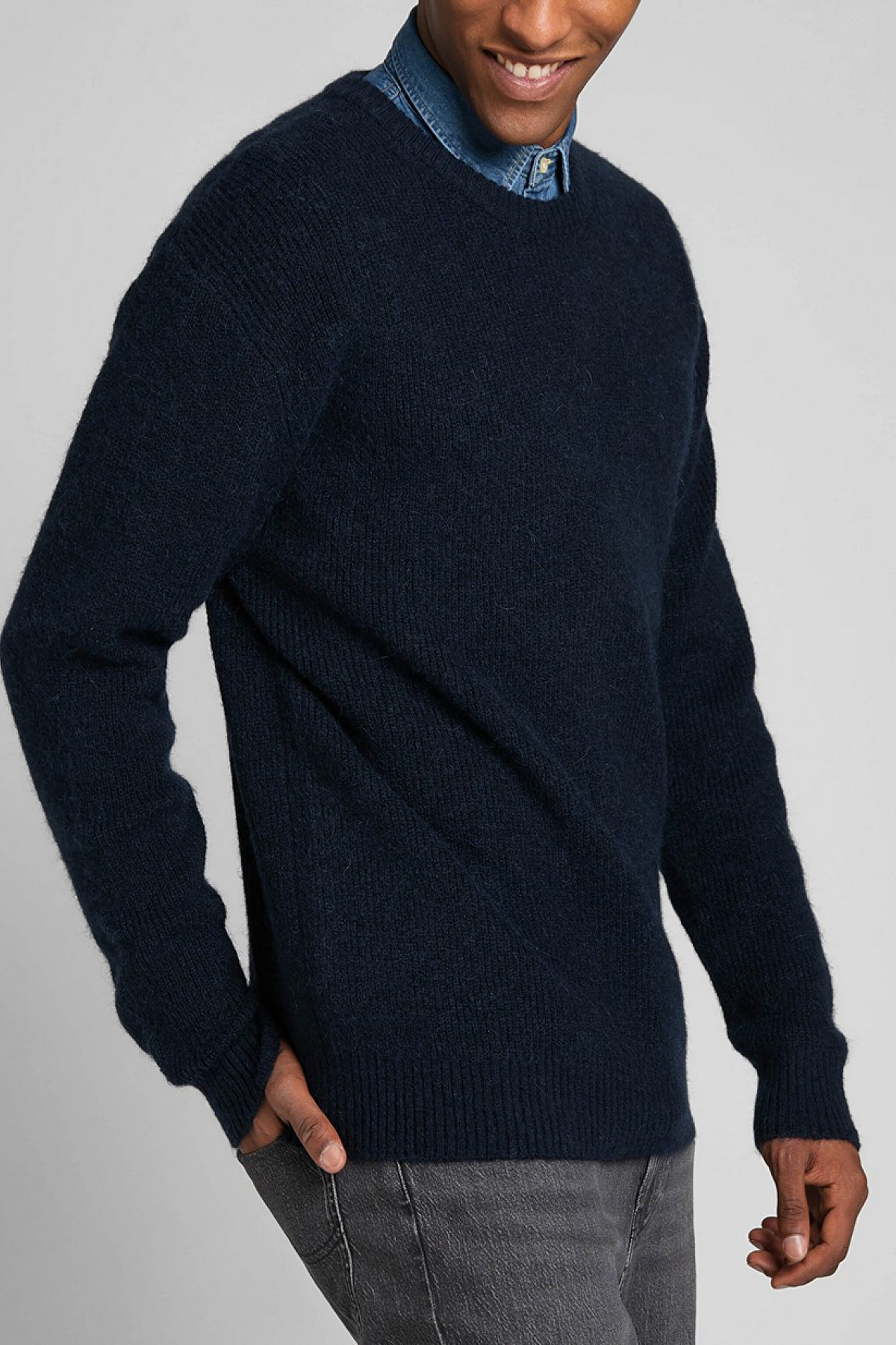 Regular Fit Normal Kesim Bisiklet Yaka İndigo Triko Kazak - Mood Indigo-L83ZDD61 (görsel 4)