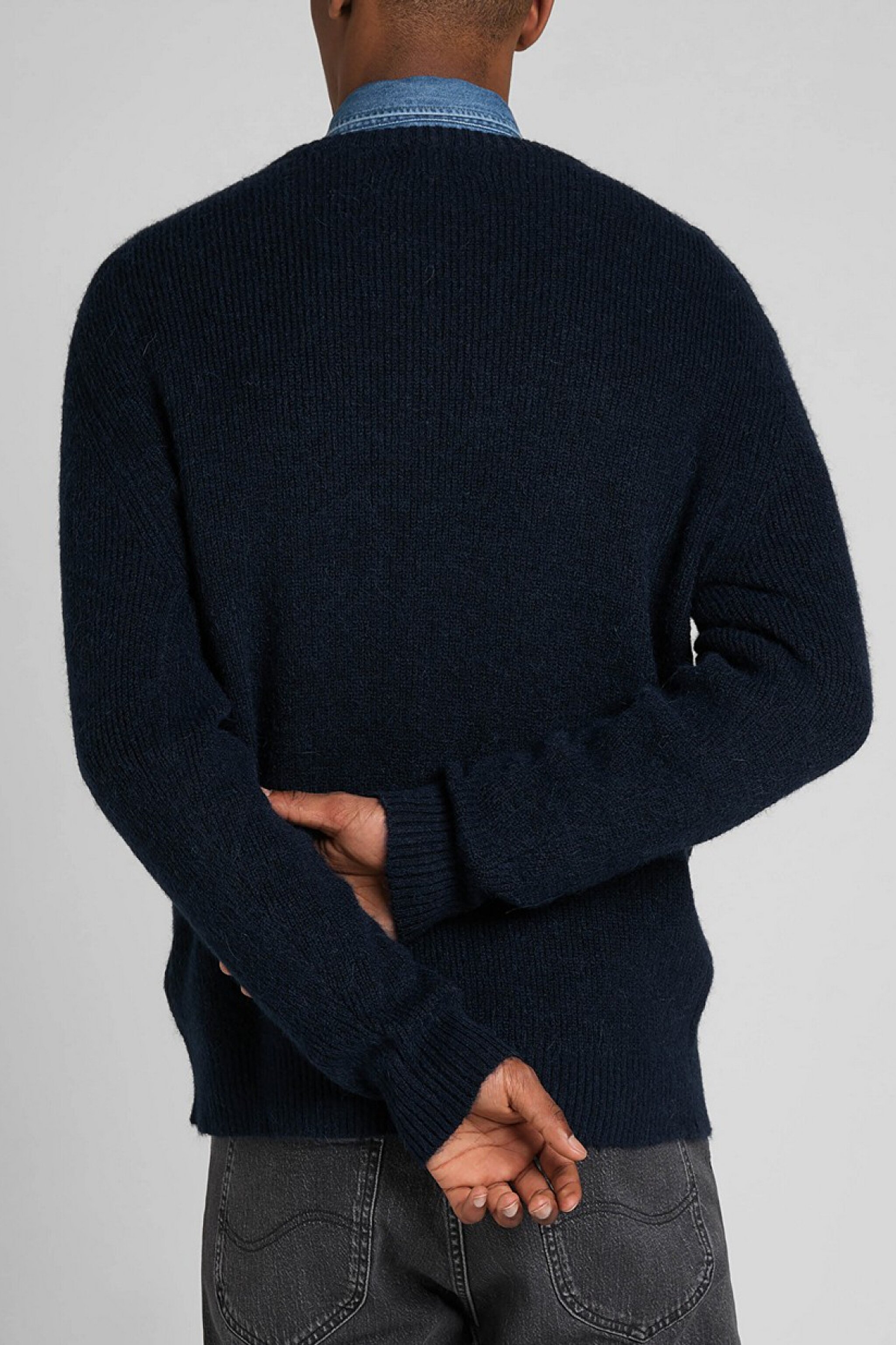 Regular Fit Normal Kesim Bisiklet Yaka İndigo Triko Kazak - Mood Indigo-L83ZDD61 (görsel 5)