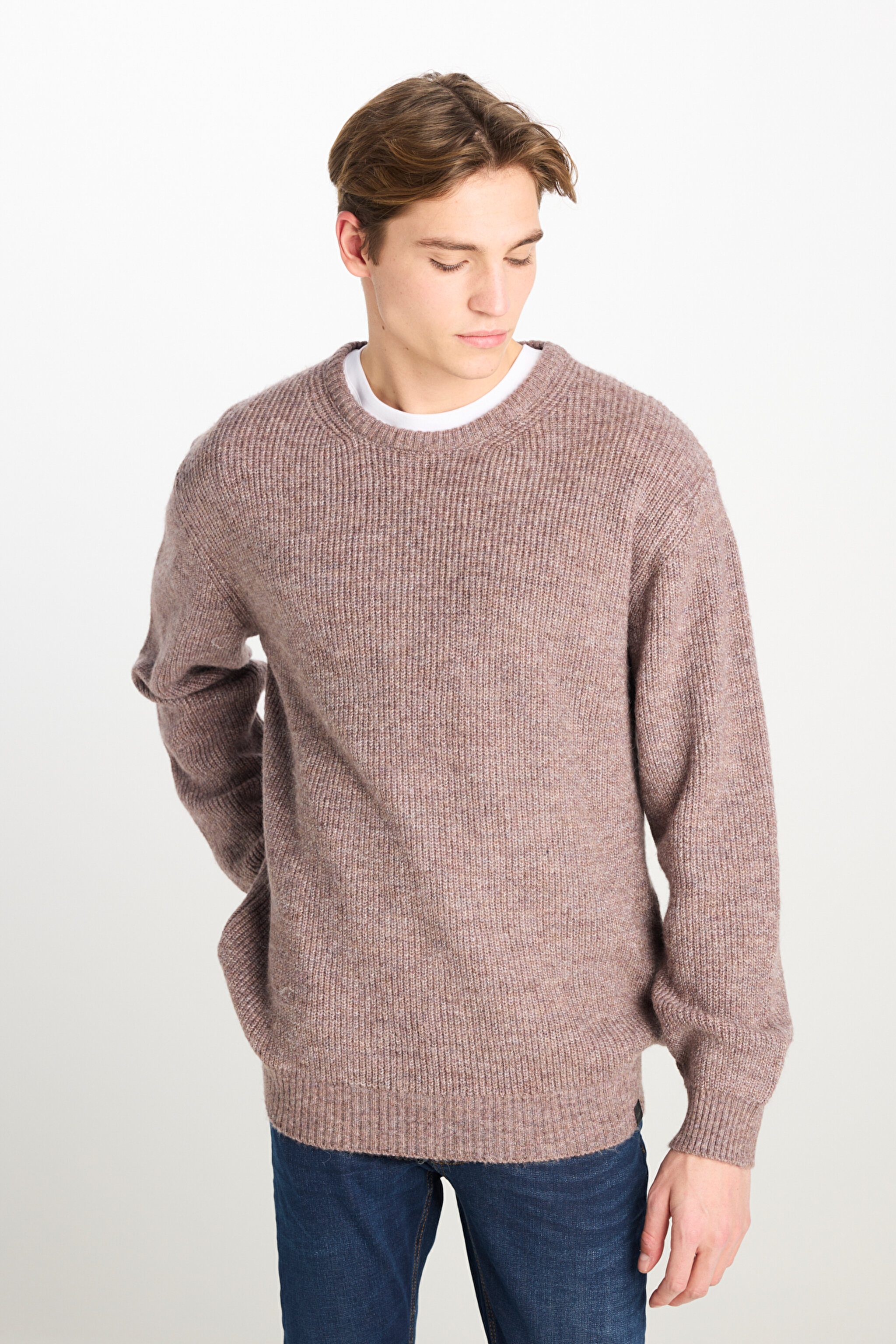 Regular Fit Normal Kesim Bisiklet Yaka Mor Triko Kazak - Purple-L83ZDD70 (görsel 2)