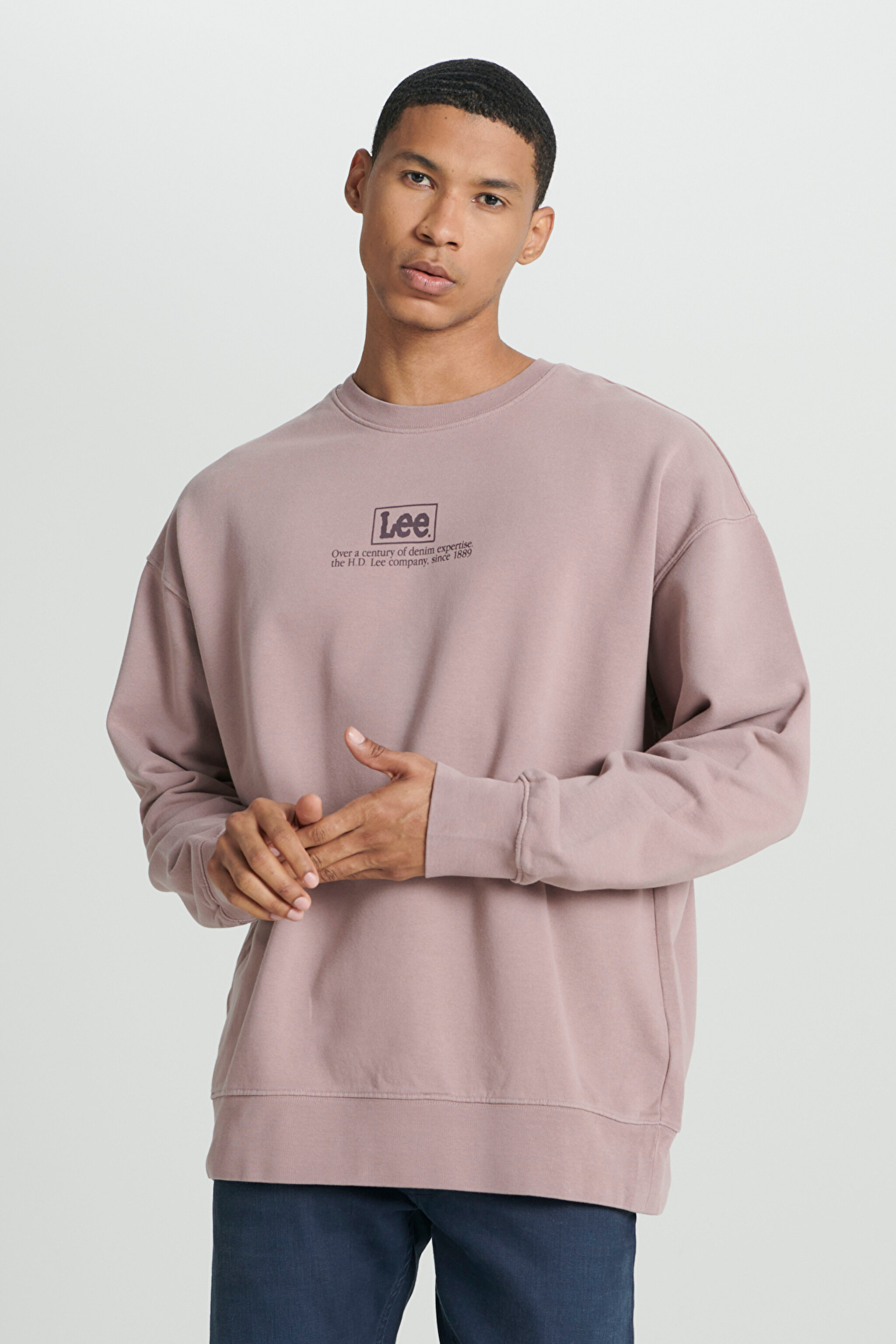Loose Fit Rahat Kesim %100 Pamuk Bisiklet Yaka Şardonlu Sweatshirt - Purple Storm-L84ITJ70