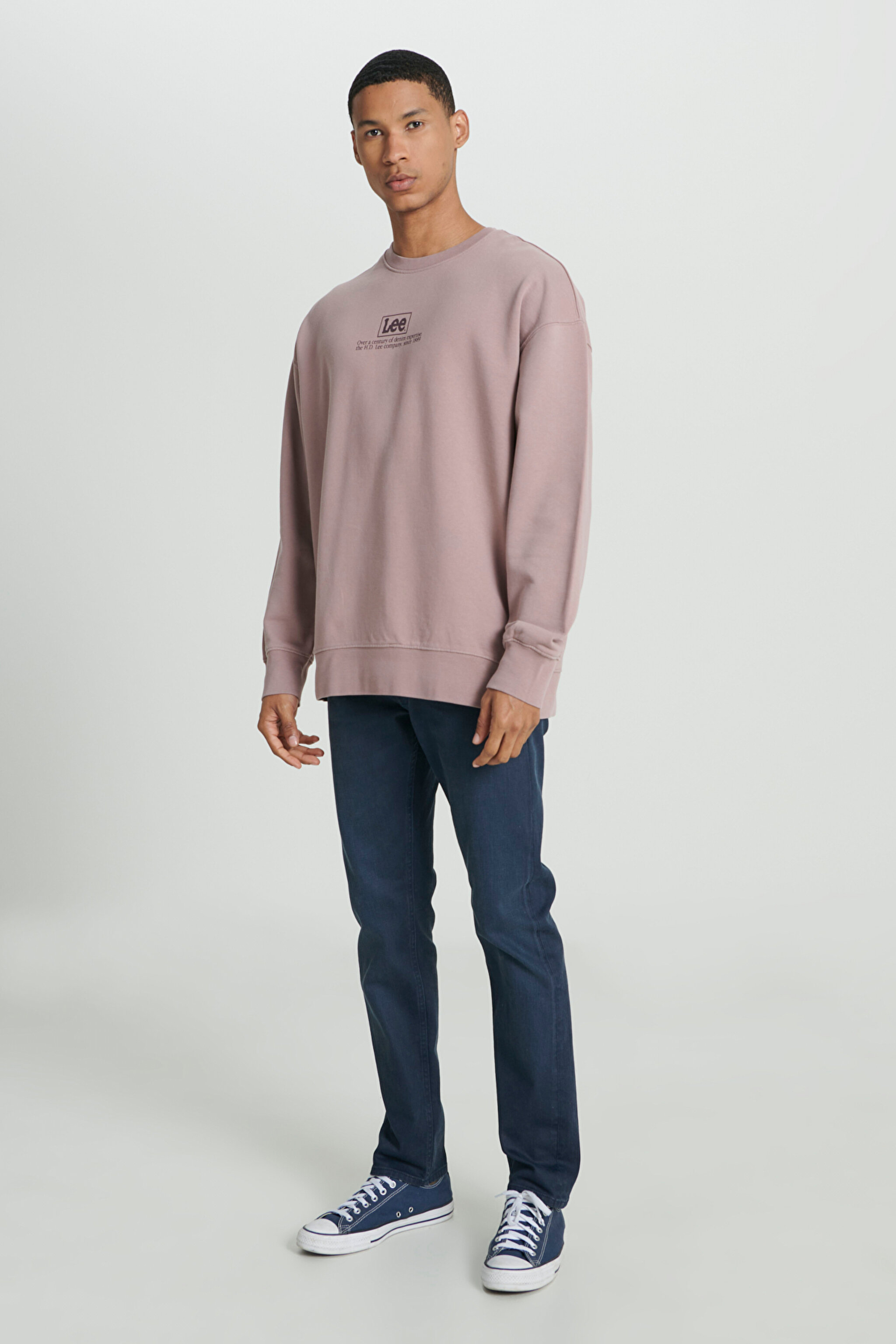 Loose Fit Rahat Kesim %100 Pamuk Bisiklet Yaka Şardonlu Sweatshirt - Purple Storm-L84ITJ70 (görsel 3)