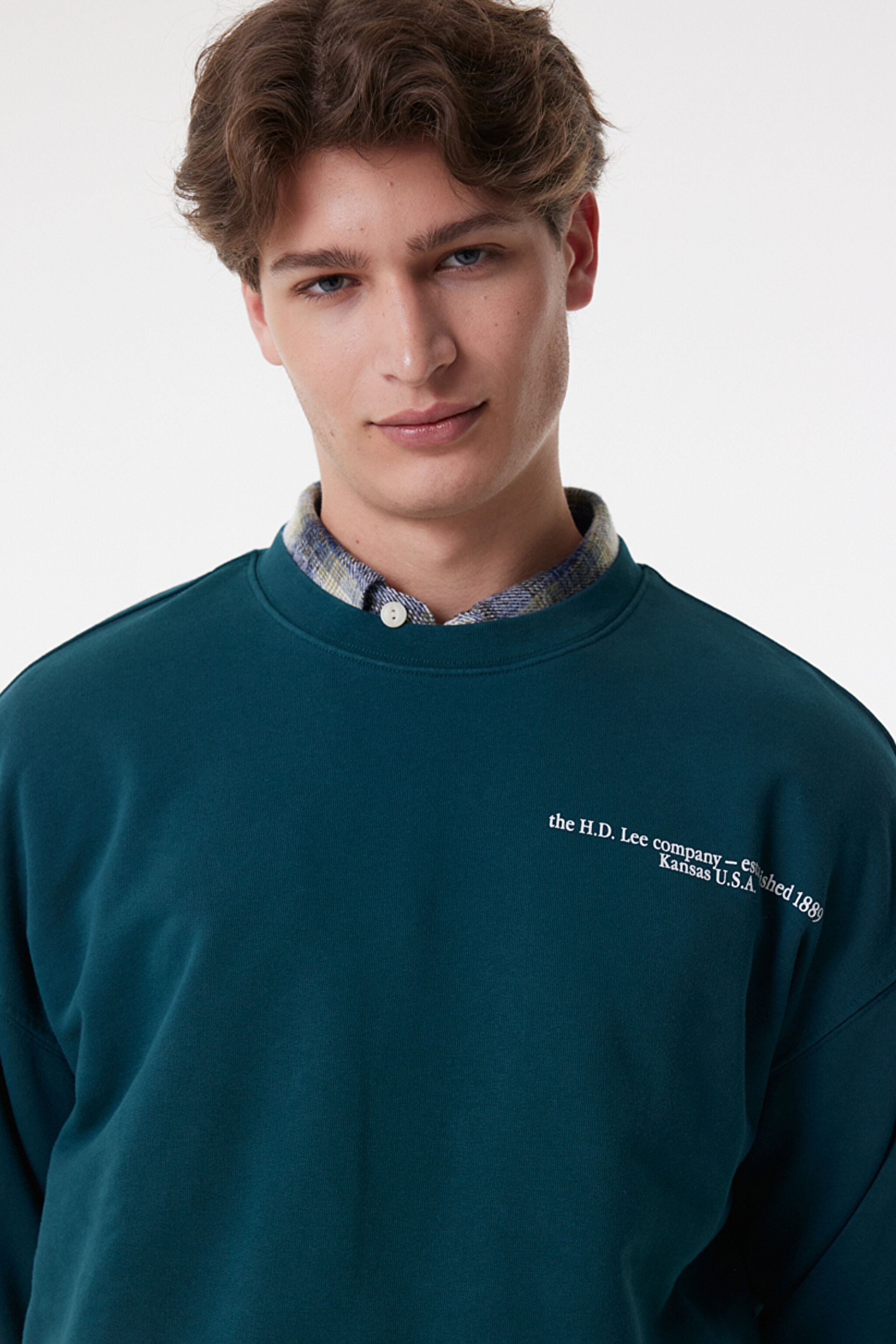 Regular Fit Normal Kesim %100 Pamuk Bisiklet Yaka Şardonlu Sweatshirt - Esmeralda-L84ITJ96 (görsel 3)