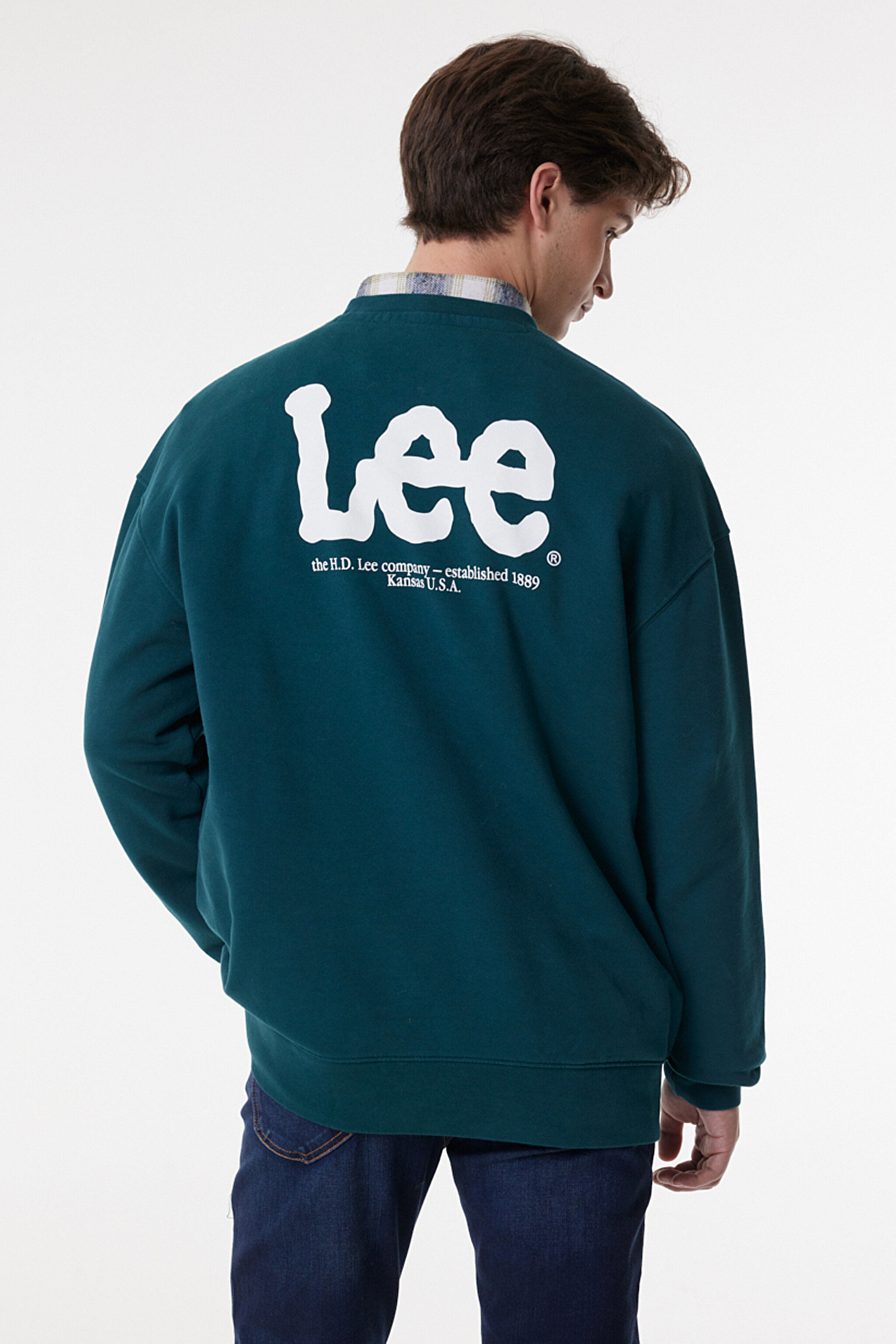 Regular Fit Normal Kesim %100 Pamuk Bisiklet Yaka Şardonlu Sweatshirt - Esmeralda-L84ITJ96 (görsel 5)
