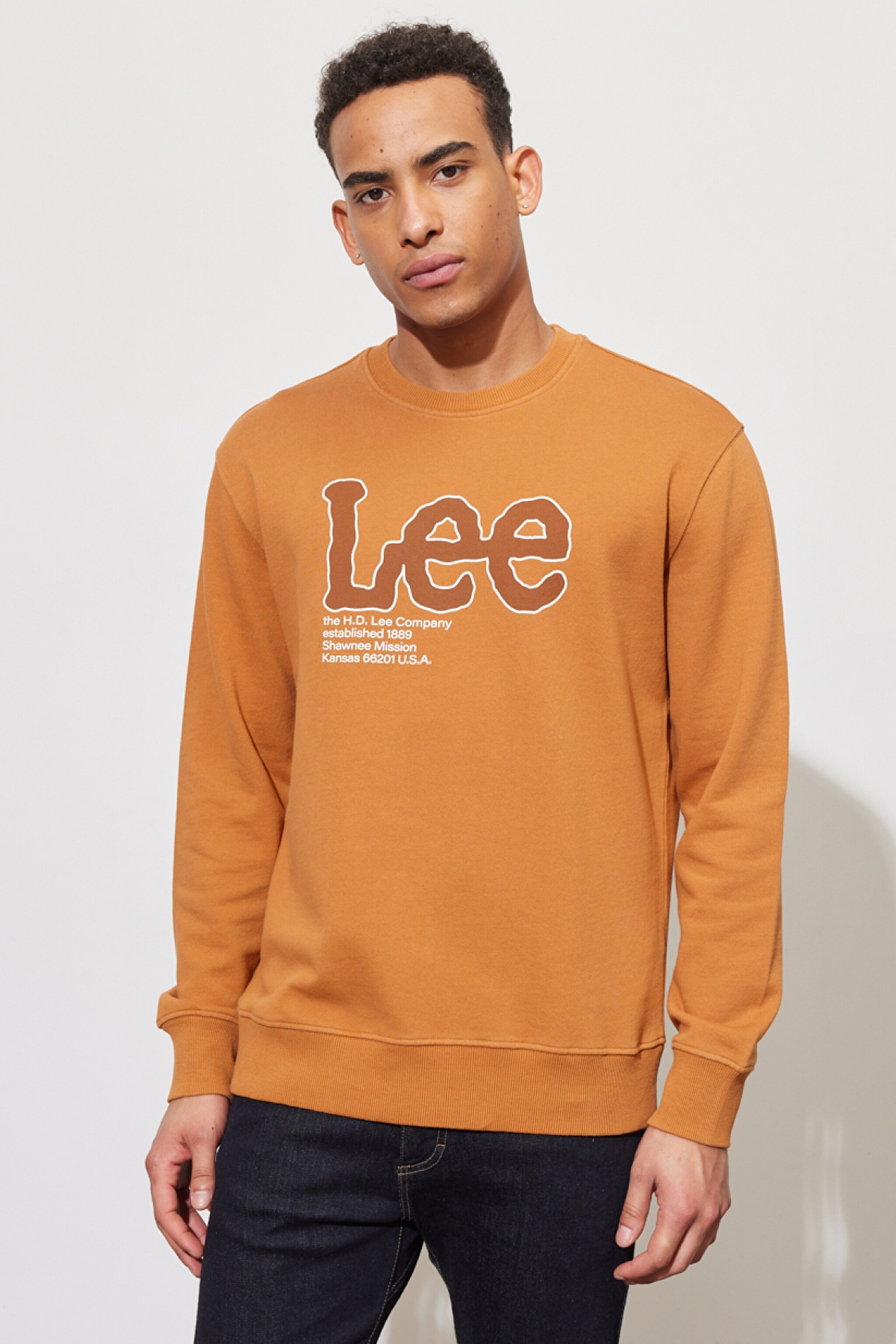 Regular Fit Normal Kesim %100 Pamuk Bisiklet Yaka Karamel Sweatshirt - Caramel-L84QTJ99