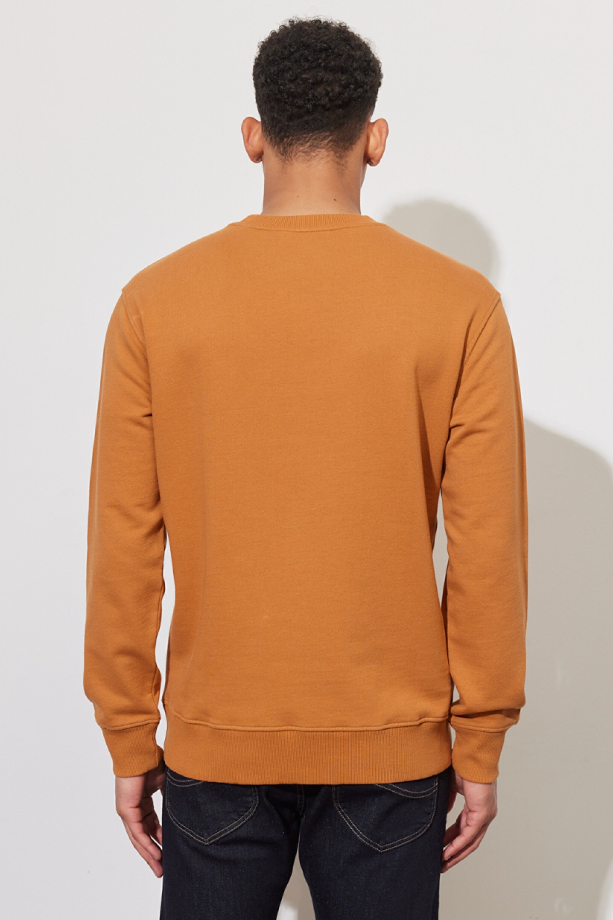 Regular Fit Normal Kesim %100 Pamuk Bisiklet Yaka Karamel Sweatshirt - Caramel-L84QTJ99 (görsel 5)