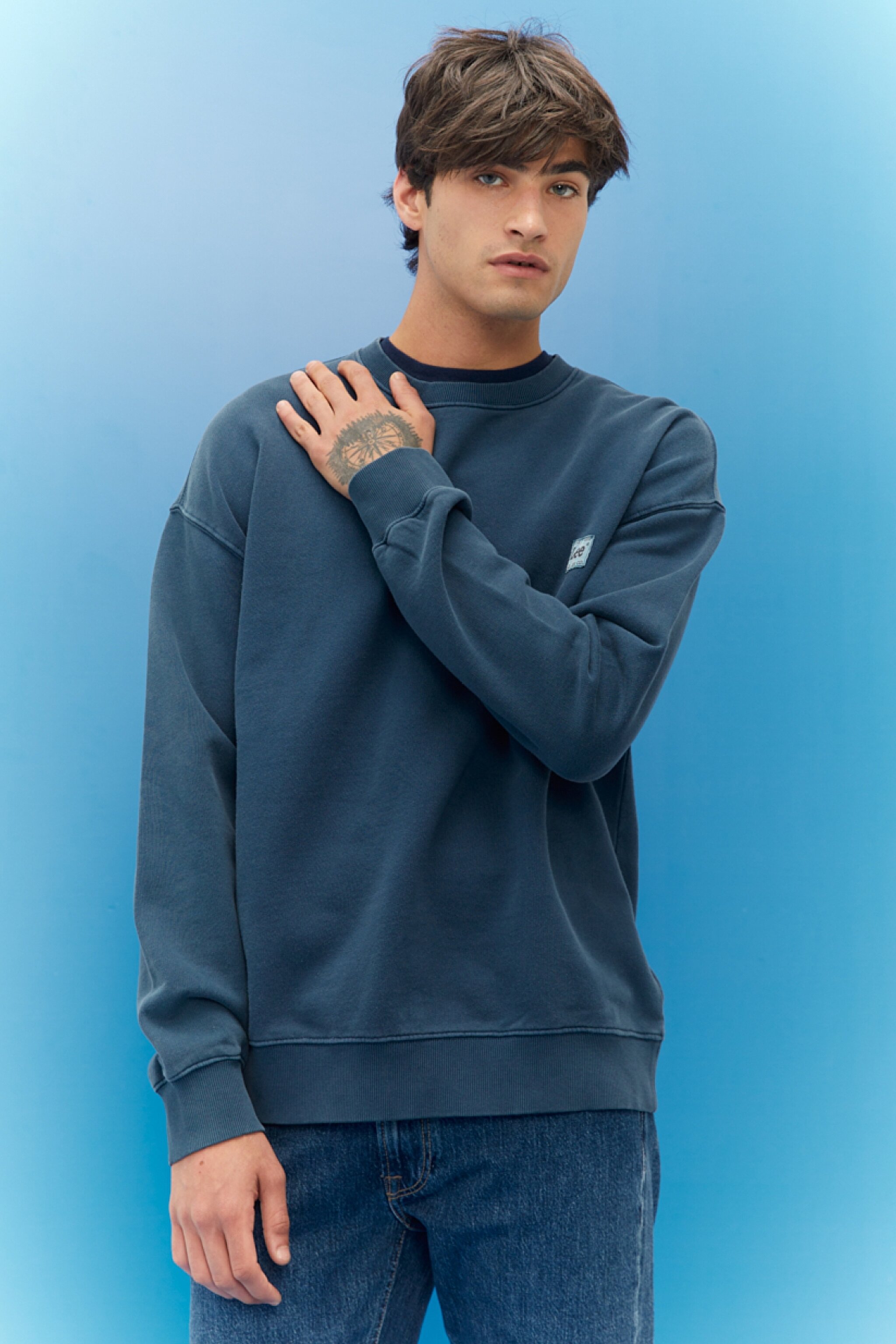 Loose Fit Rahat Kesim %100 Pamuk Bisiklet Yaka Şardonlu Sweatshirt